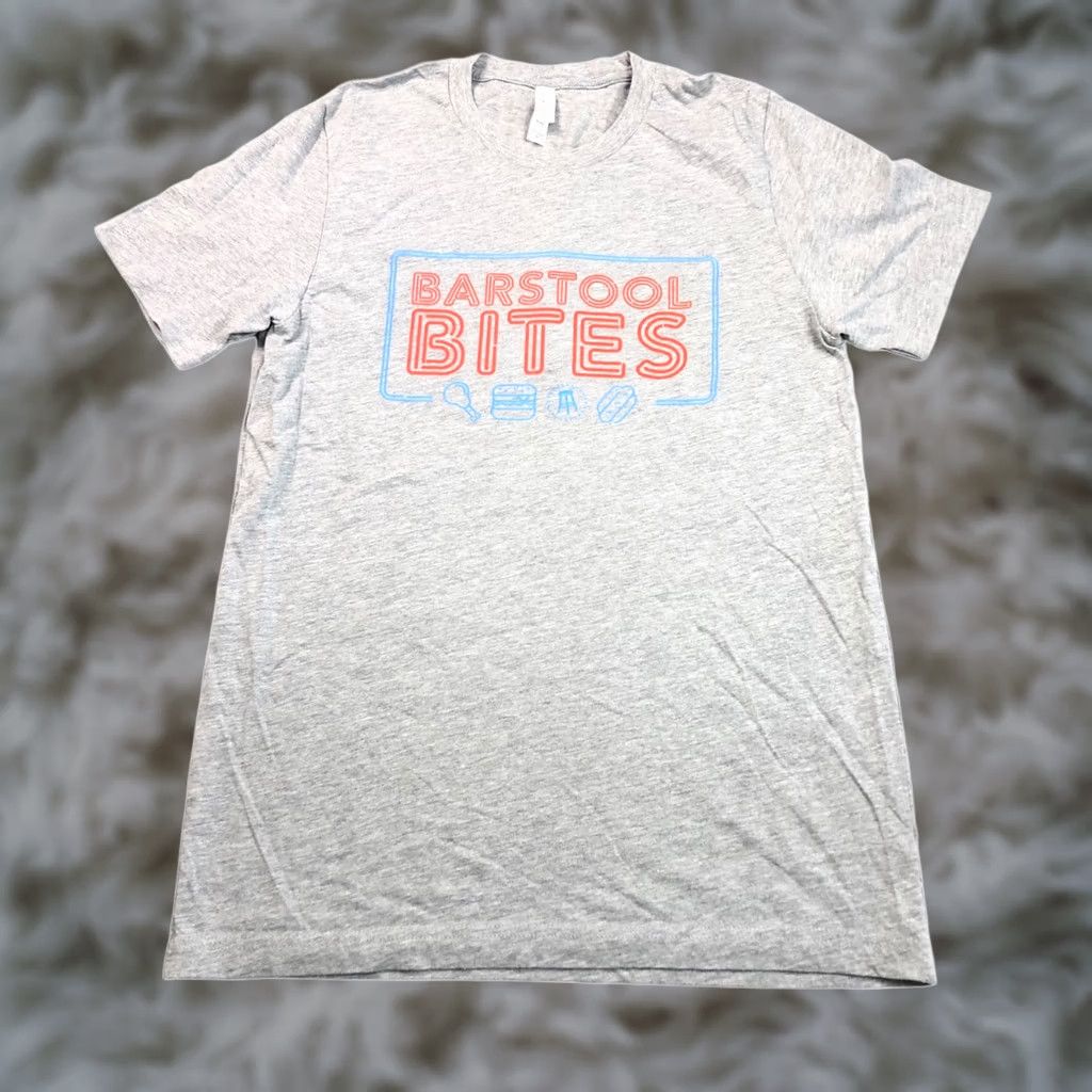Vintage Barstool Bites Graphic T-Shirt Men's Medium Gray 100% Polyester Short Sleeve Size US M / EU 48-50 / 2 - 1 Thumbnail