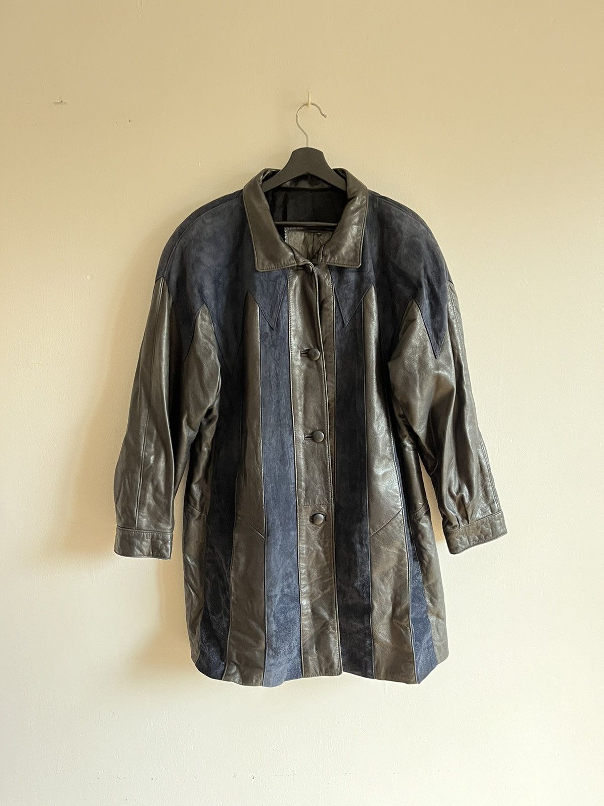Genuine Leather × Japanese Brand × Vintage LEATHER SUEDE STRIPED TRENCH COAT LONG JACKET WESTERN BIKER Size M / US 6-8 / IT 42-44 - 11 Thumbnail