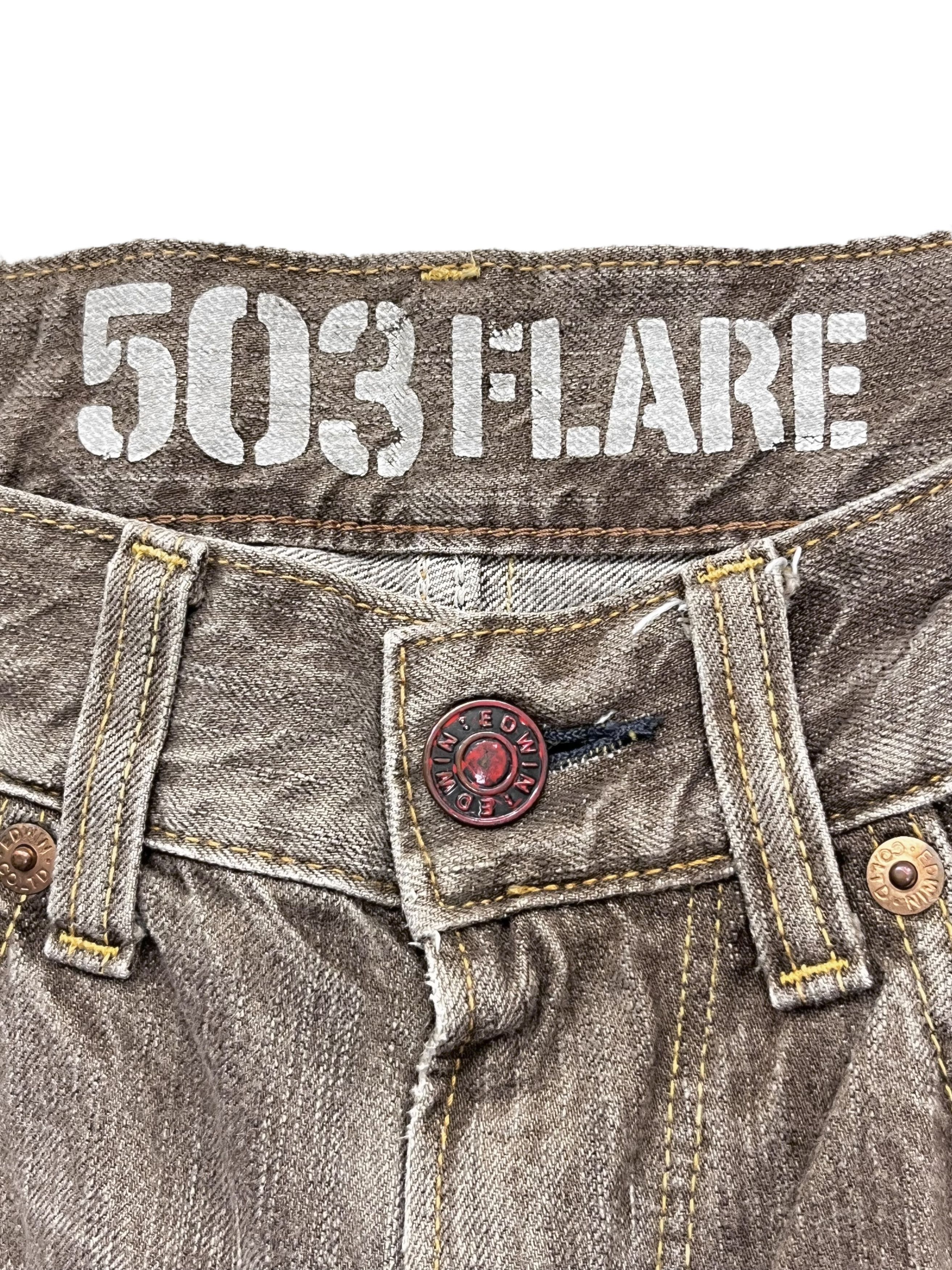 Edwin × If Six Was Nine 🔥Vintage EDWIN 503 FLARE Retro Punk Rare Brown Denim Pants Size US 31 - 8 Thumbnail