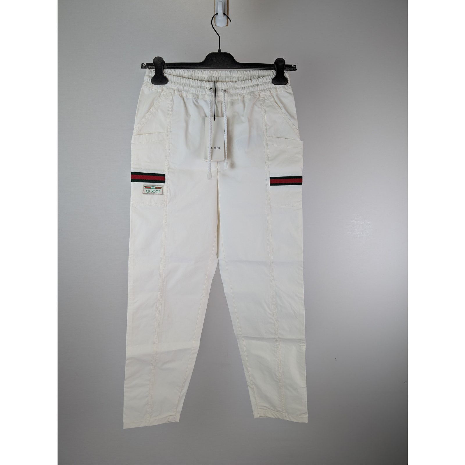 Gucci o1rshd1 Cotton Canvas W/Web Pants Trouser Sweatpants White Size US 44 / EU 60 - 1 Thumbnail