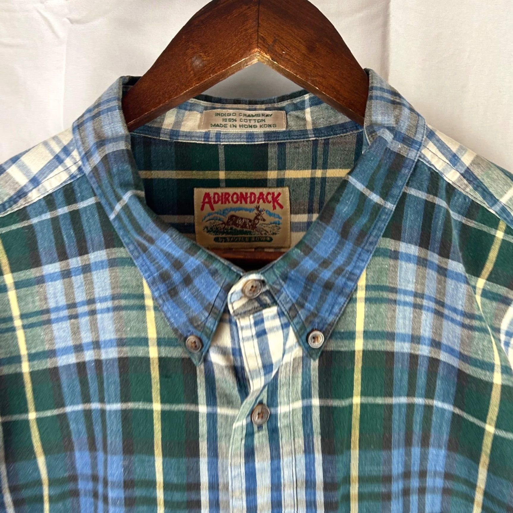 Vintage VINTAGE Adirondack Shirt Indigo Chambray Plaid Long Sleeve Button Up Mens 2XL Green Plaid Button-Up Chest Pocket Casual Fall Winter Mens Size US XXL / EU 58 / 5 - 3 Thumbnail