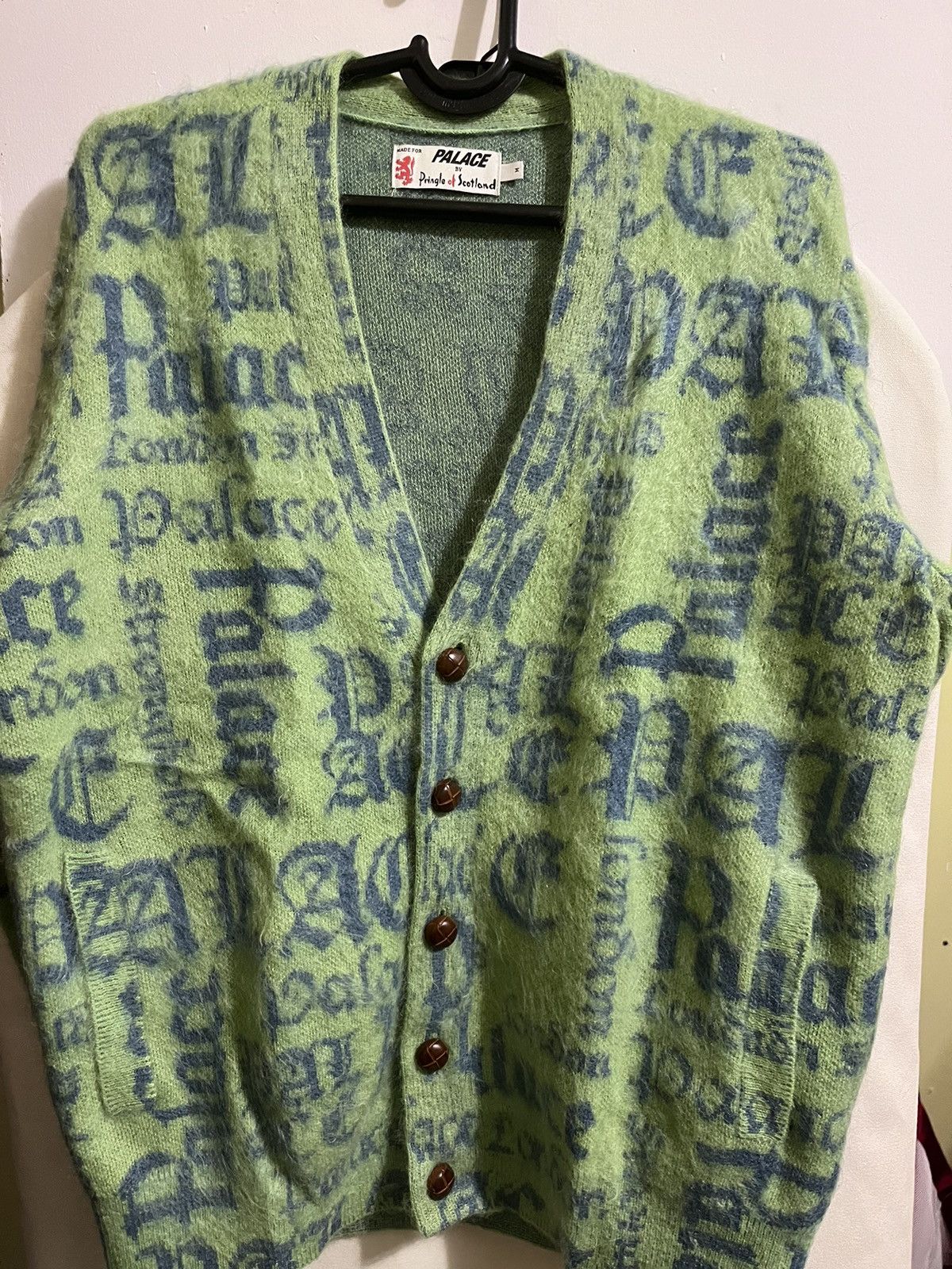 image of Palace Ye Old Pringle Knit Cardigan in Green, Men's (Size Medium)