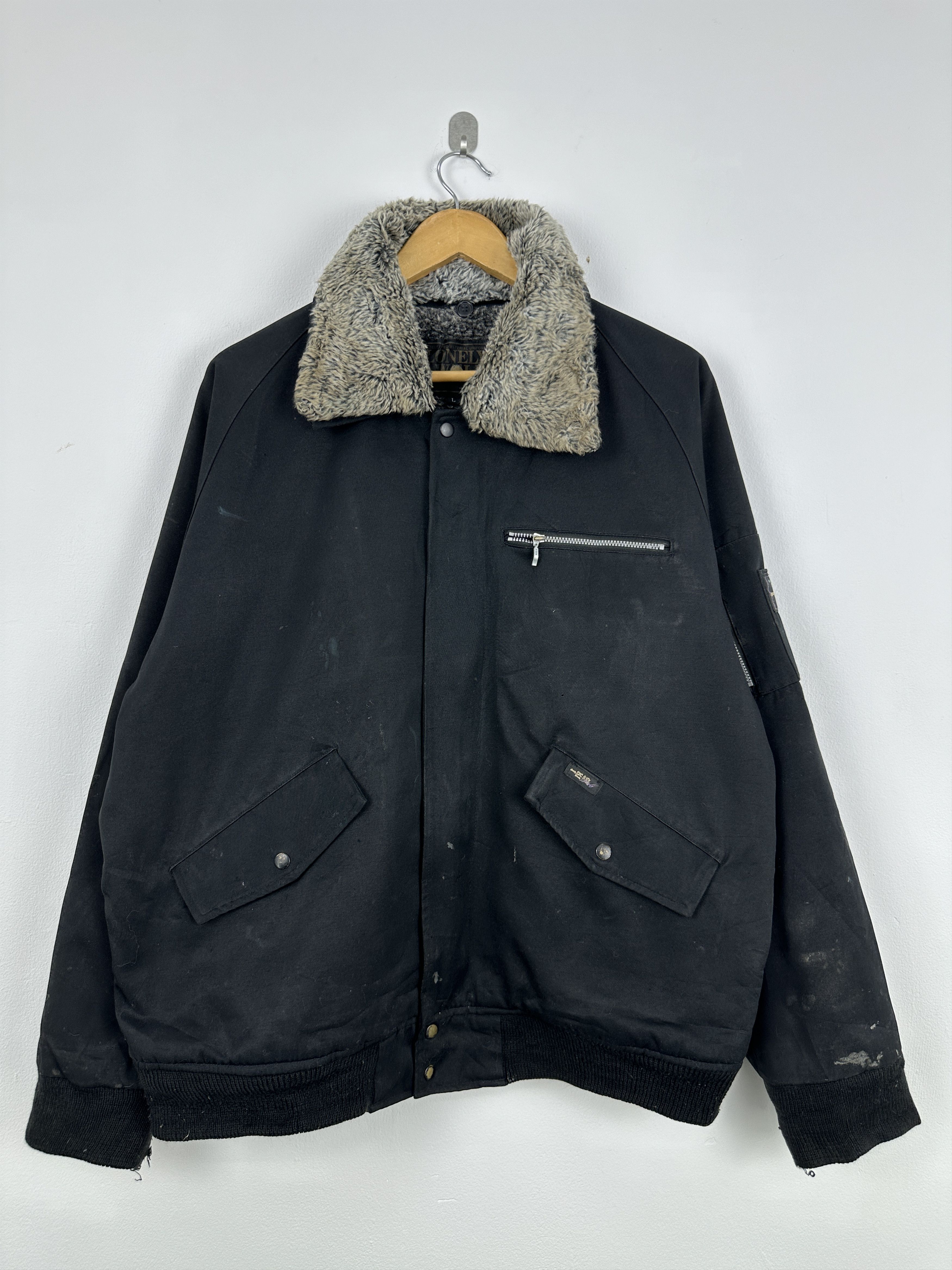 LONE WOLF Vintage Lonely Wolf Zipper Ups Bomber Jacket Black JA0079 Size US XL / EU 56 / 4 - 1 Thumbnail