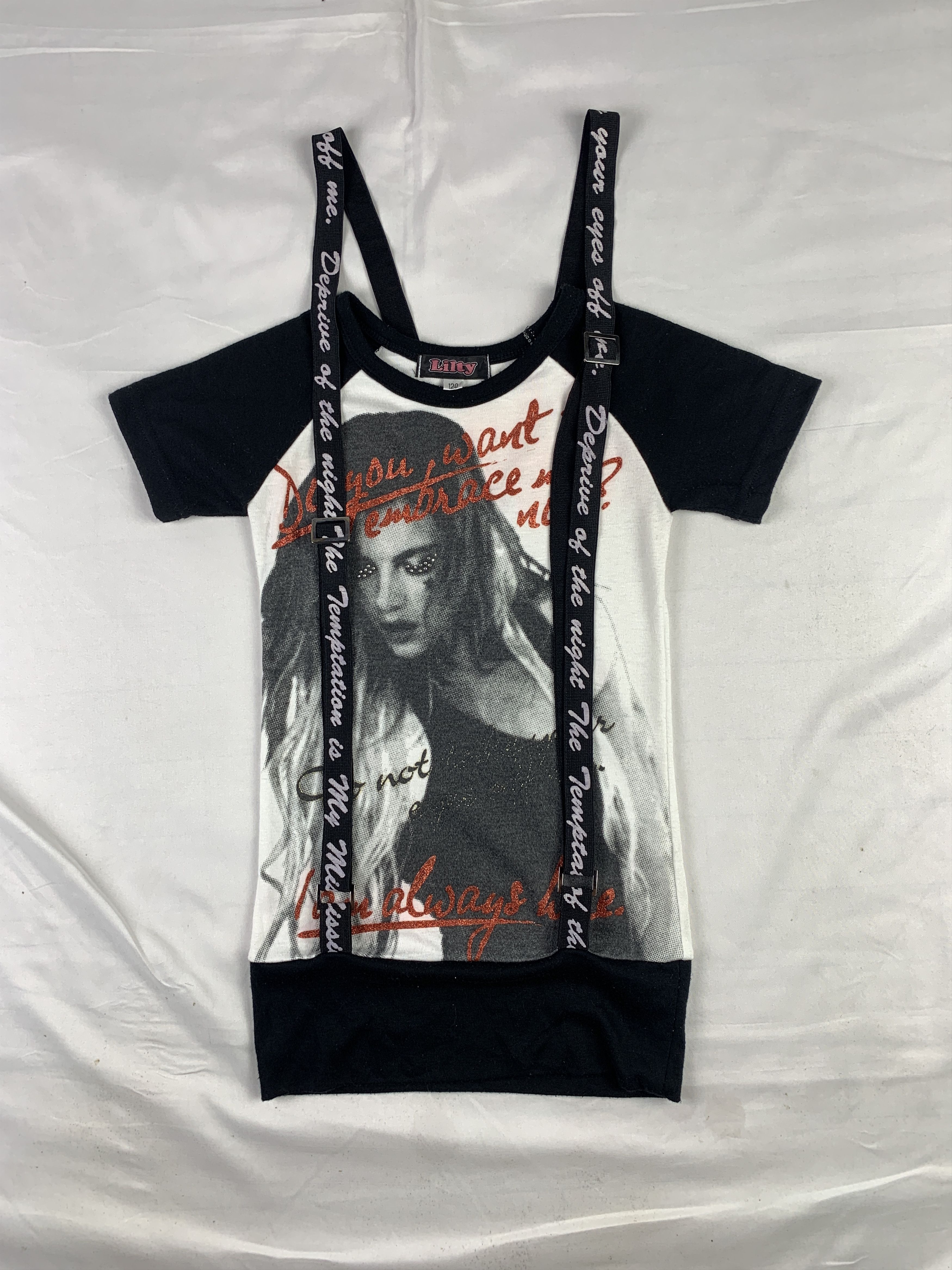 Japanese Brand y2k Lilty Girl Graphic Suspender Raglan Tee (XS) Size XS / US 0-2 / IT 36-38 - 1 Thumbnail