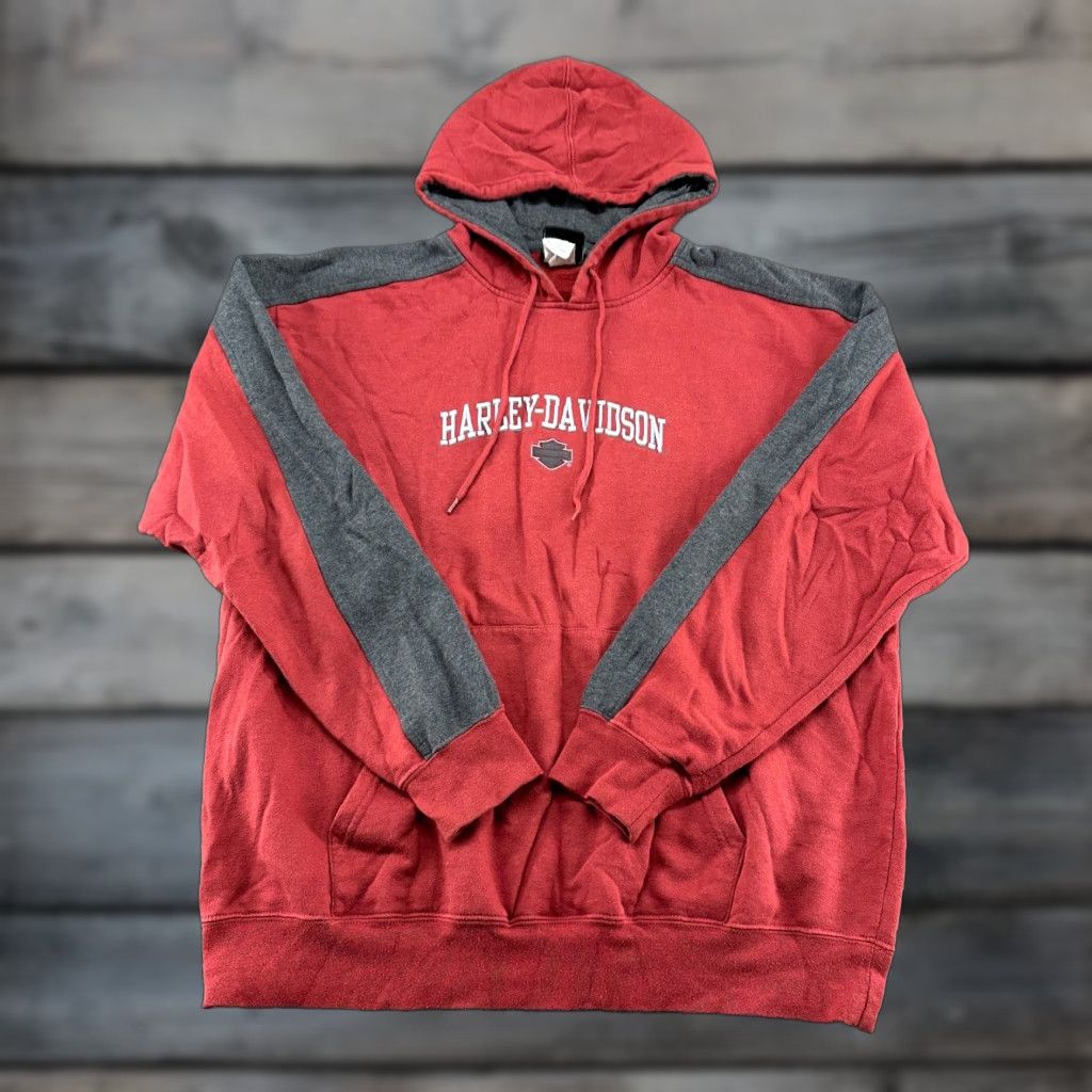 Harley Davidson VINTAGE Harley-Davidson Hoodie Mens L Red Pullover Sweatshirt Cotton Stripe Y2K Size US L / EU 52-54 / 3 - 1 Thumbnail