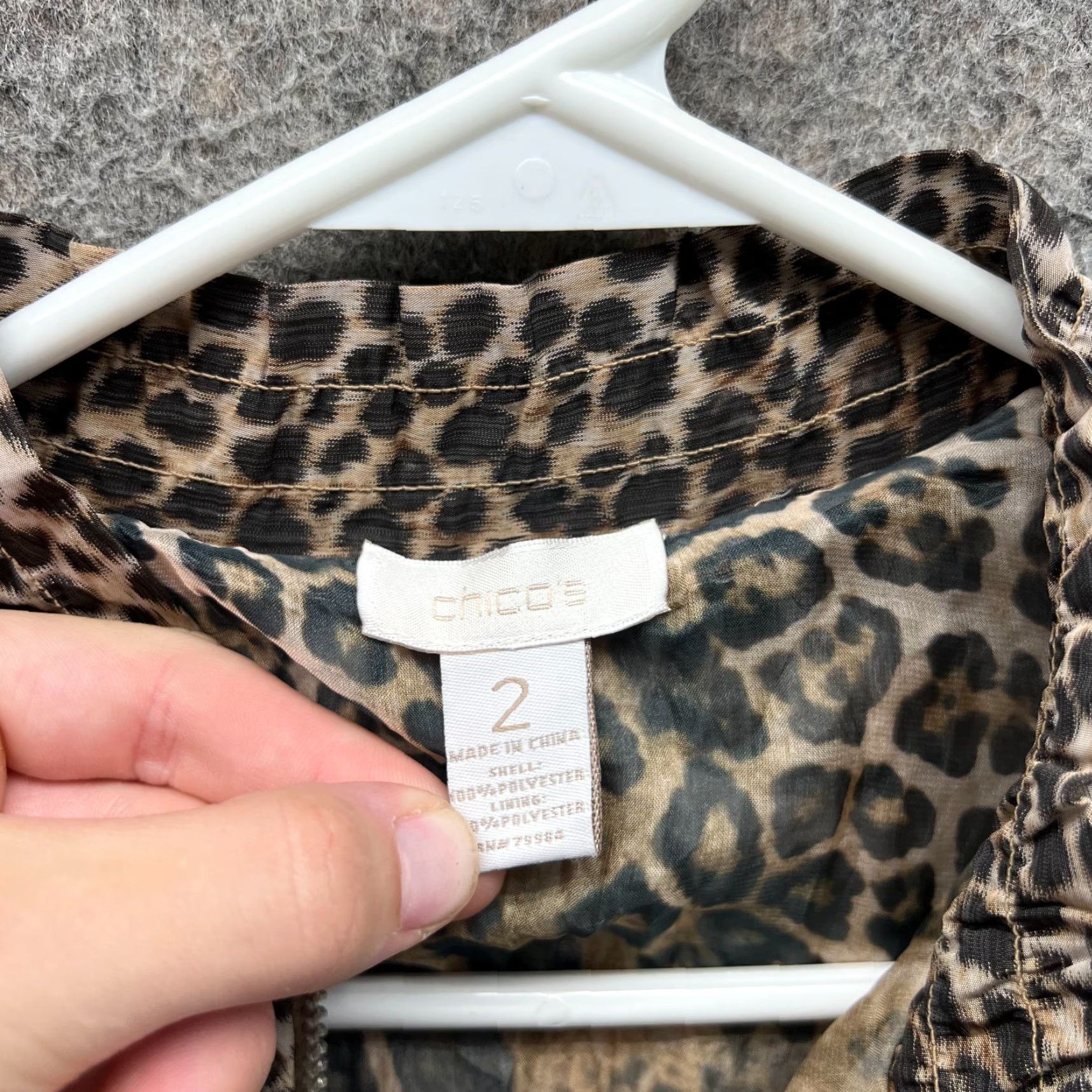 Vintage Chicos Jacket Womens Large Brown Ruched Zip Front Leopard Print Trim Bomber Size L / US 10 / IT 46 - 6 Thumbnail