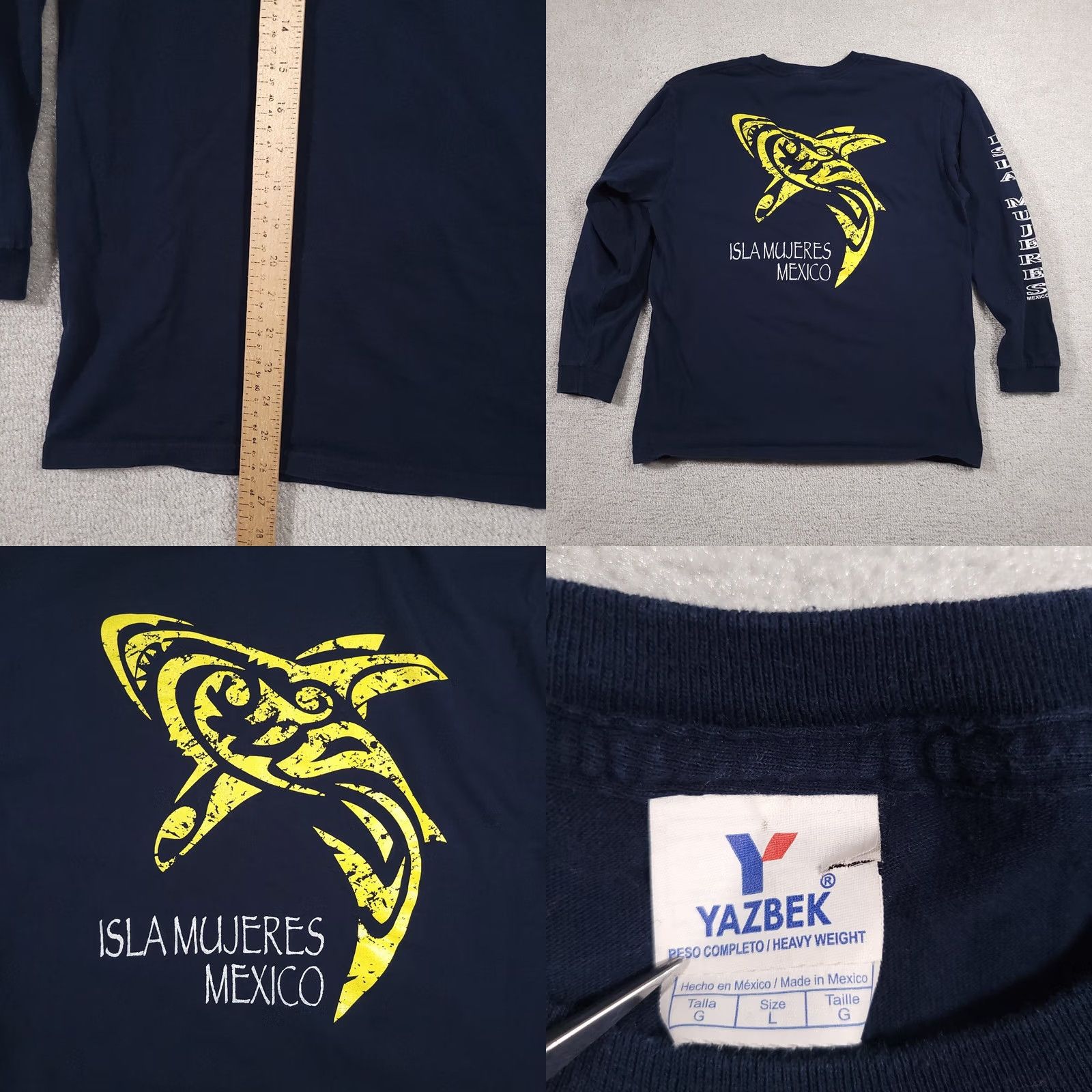 Doublet VINTAGE Yazbek Isle Mujeres Graphic Shirt Mens Large Shark Double Sided Mexico Blue 90s Size US L / EU 52-54 / 3 - 8 Thumbnail