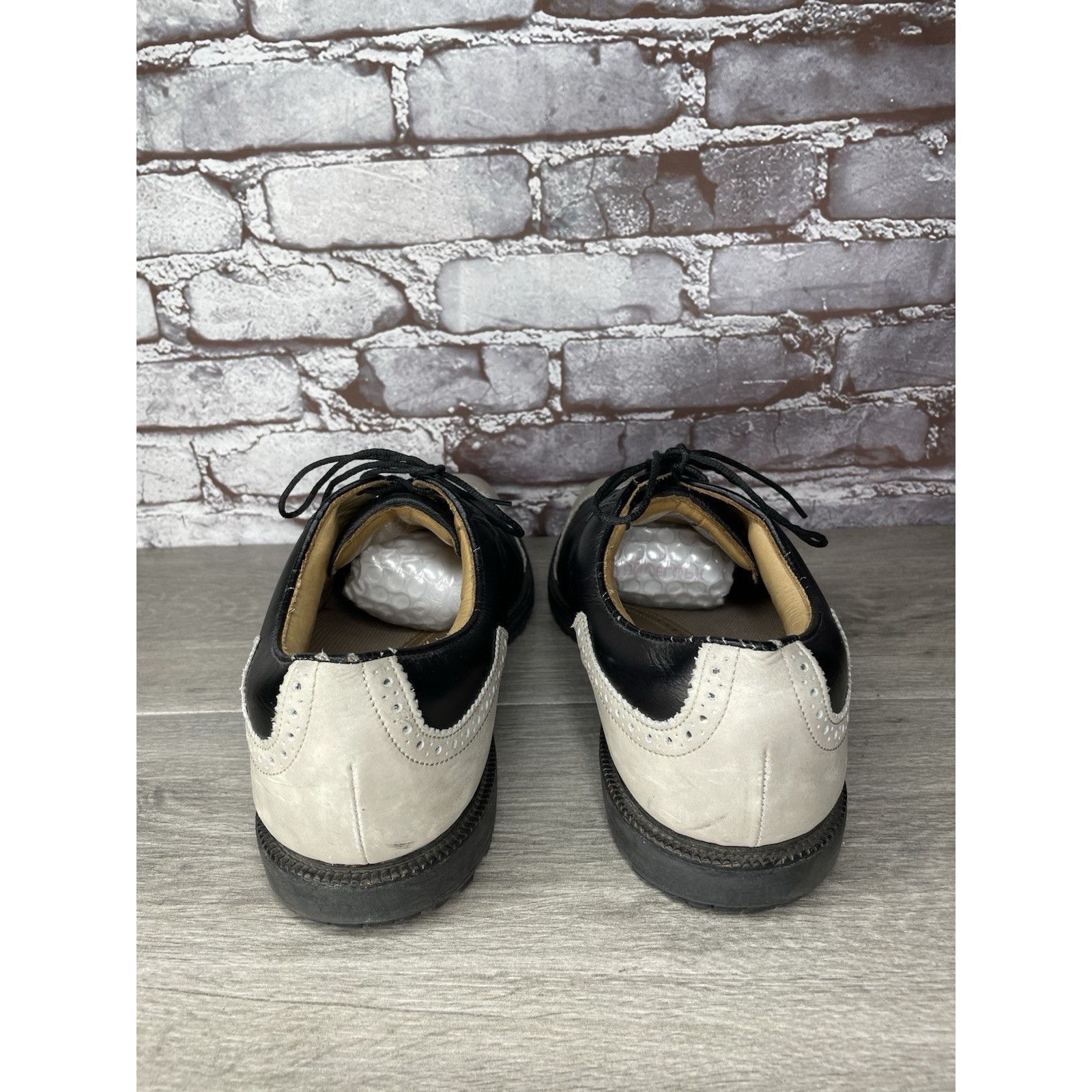 Footjoy Foot Joy Icon Black Leather Wingtip Ivory Vintage Golf Shoes Size US 12.5 / EU 45-46 - 5 Thumbnail