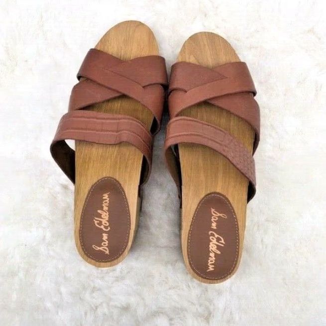 Sam Edelman SAM EDELMAN BANE WEDGE PLATFORM SANDALS MULES STRAPPY OPEN TOE LEATHER BLACK SIZE 9.5 WOMENS Size US 9.5 / IT 39.5 - 2 Thumbnail