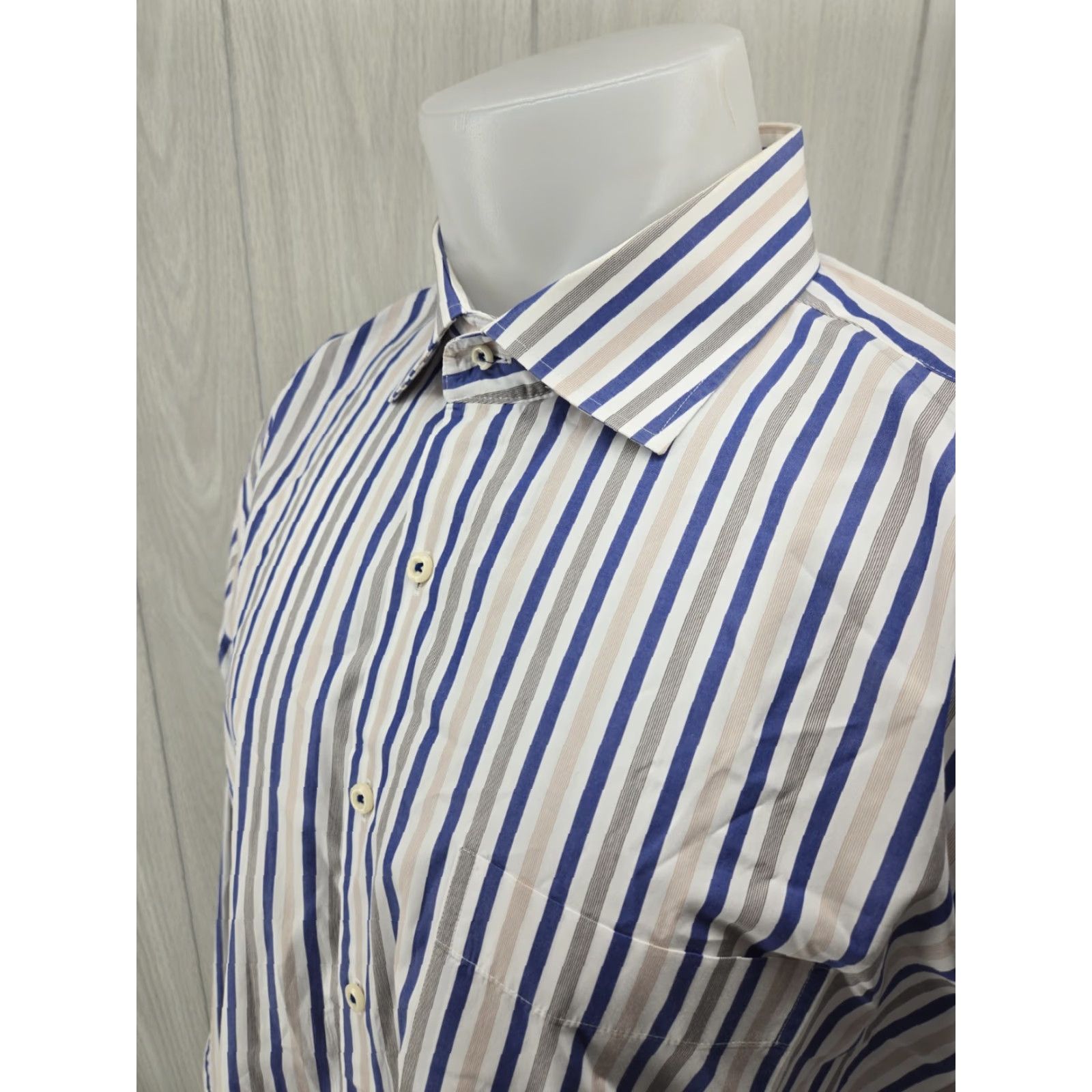 Peter Millar Peter Millar Button-Up Shirt XL Men's Long Sleeve White Blue Striped Casual Dress Shirt Size 46R - 4 Thumbnail