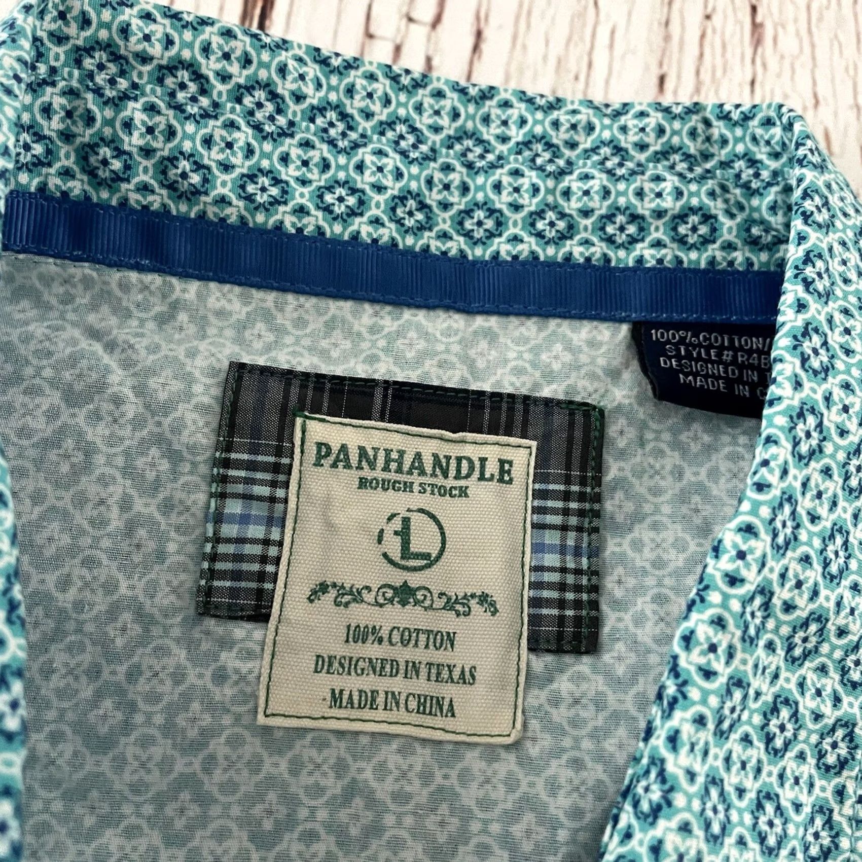 Vintage Panhandle Rough Stock Shirt Adult L Blue All Over Print Long Sleeve Button Front Western Mens Size US L / EU 52-54 / 3 - 2 Thumbnail