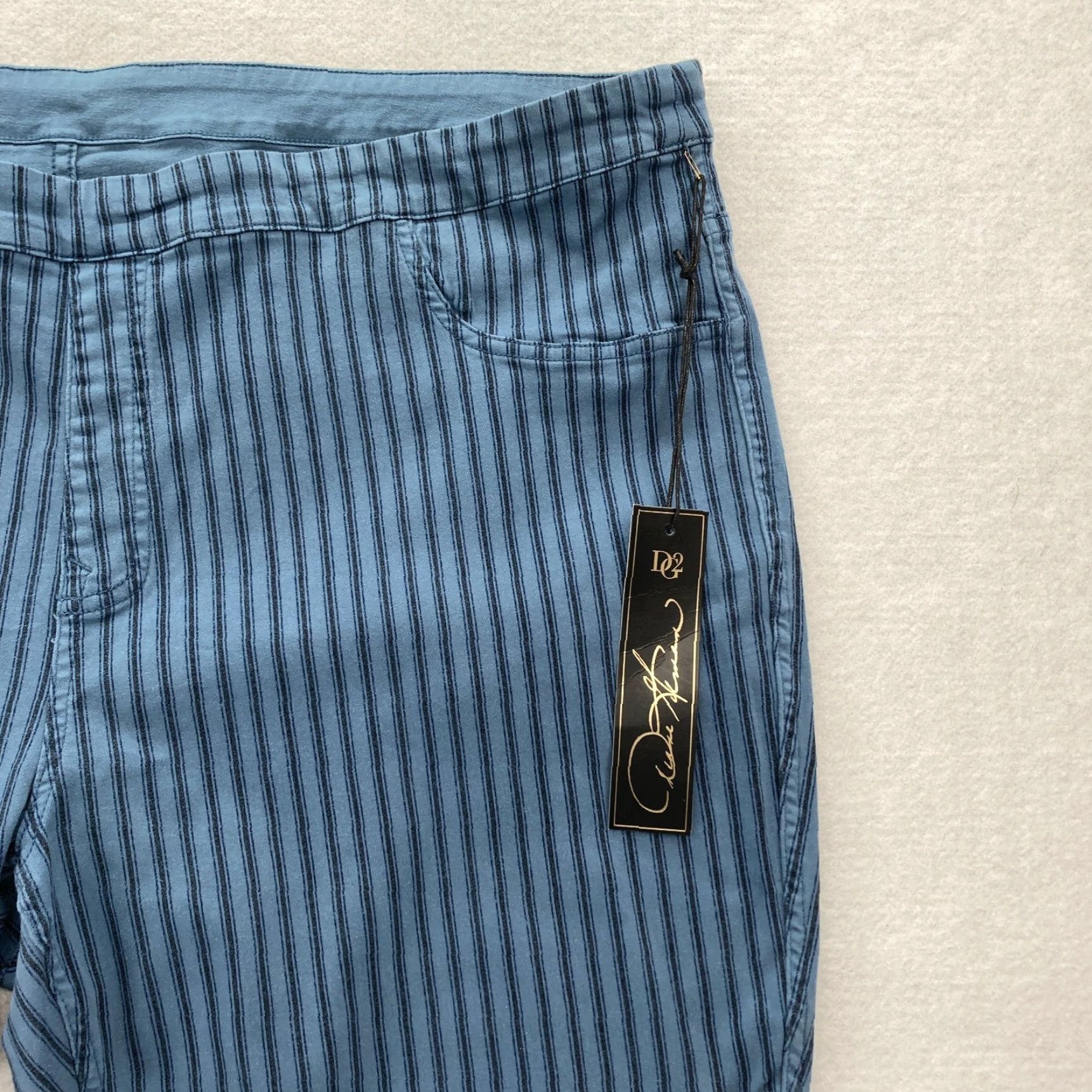 Denime DG2 Diane Gilman Jeans Women's Plus 24 Striped Denim Reversible Pull On NWT Blue Slim Skinny 5-Pocket Rise High Inseam 28 in Mens Womens Girls Size 34" / US 12 / IT 48 - 2 Thumbnail