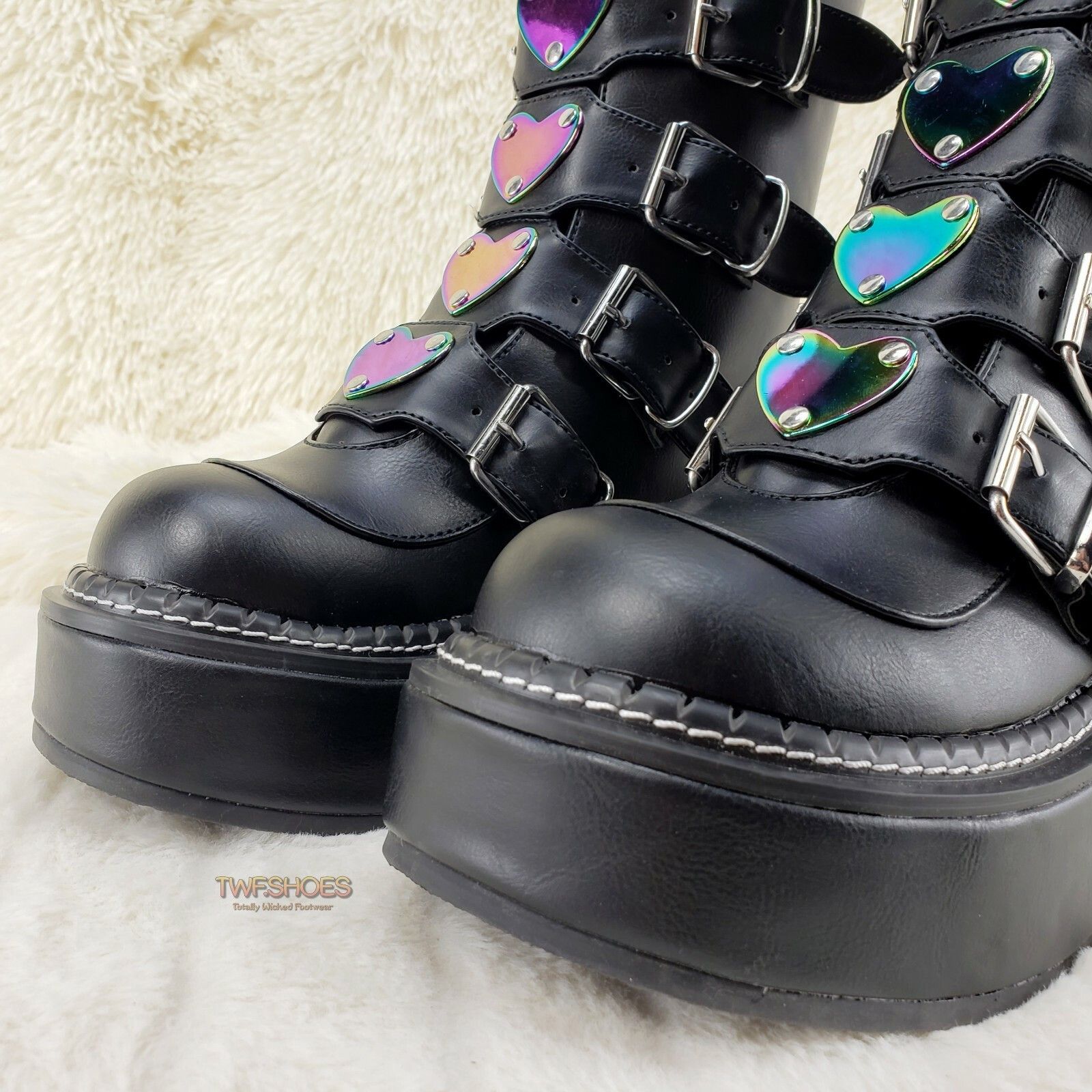 Demonia Cult DEMONIA Emily 330 Black Matte 2" Platform Metal Heart Plate Size US 11 / IT 41 - 9 Thumbnail