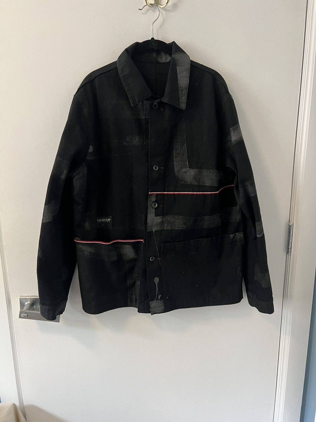 Raleigh Denim Raleigh Denim Black Vidalia Hand Painted Chore Coat - Large Size US L / EU 52-54 / 3 - 1 Thumbnail