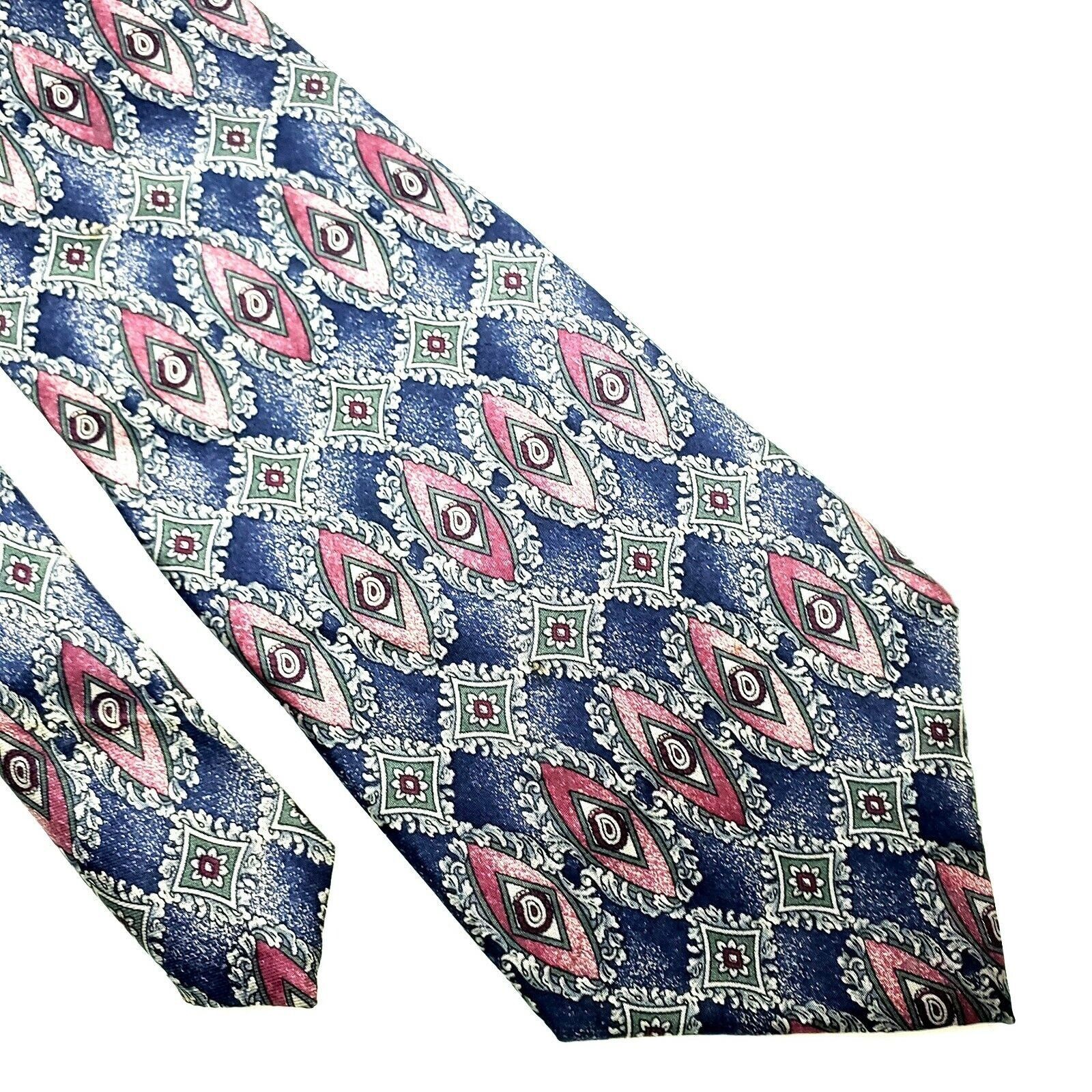 Savile Row Savile Row Silk Tie Blue Geometric Wide Print Size ONE SIZE - 1 Thumbnail
