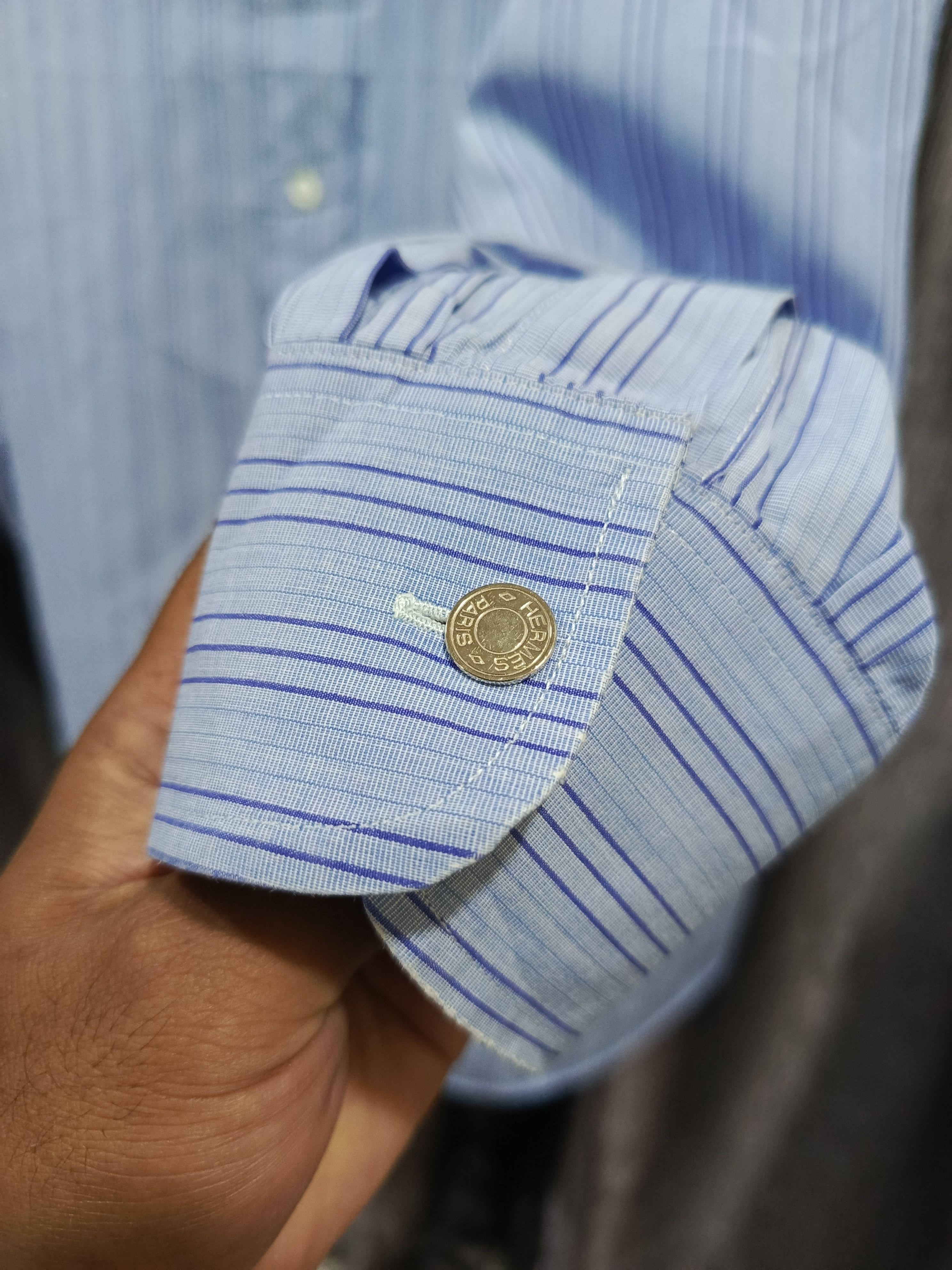 Hermes Hermès light blue multi-striped button-down dress shirt Size US XL / EU 56 / 4 - 7 Thumbnail