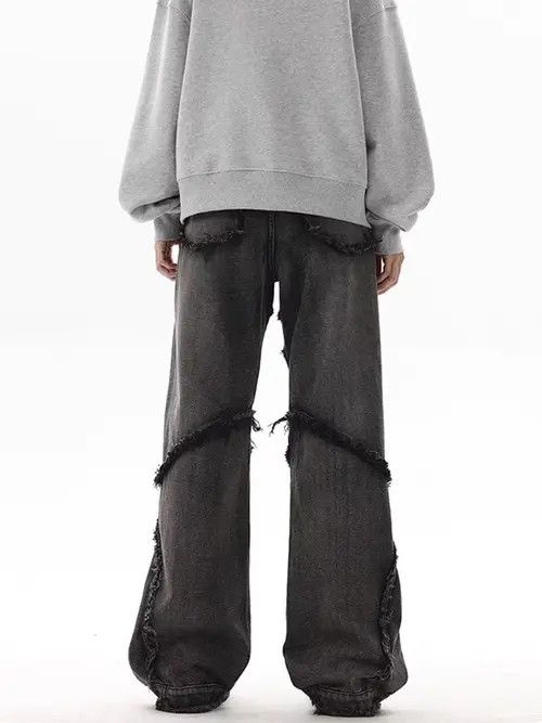 Japanese Brand Washed Raw Hemmed Aged Baggy Jeans Size US 32 / EU 48 - 3 Thumbnail