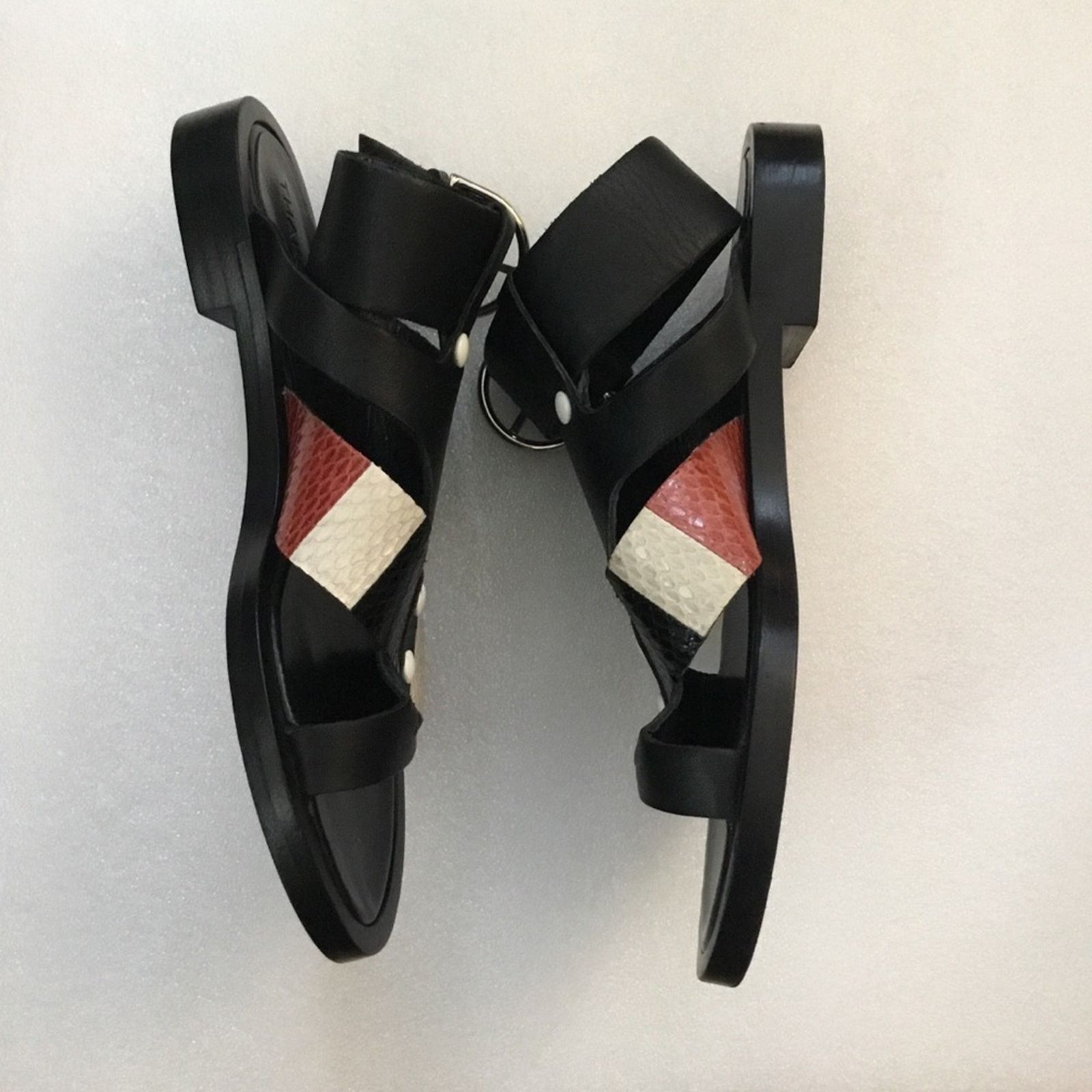 THAKOON Thakoon Black Leather Sandals with Striped Accent Size US 5.5 / IT 35.5 - 5 Thumbnail