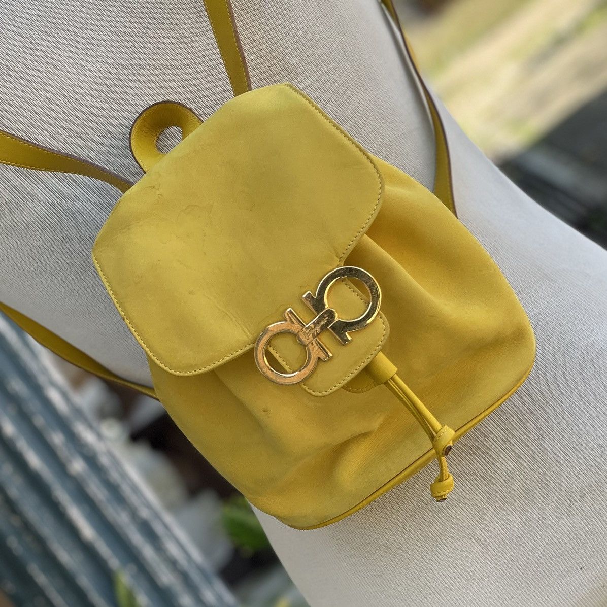 Salvatore Ferragamo Salvatore Ferragamo Yellow Suede Gancini Backpack Size ONE SIZE - 2 Thumbnail
