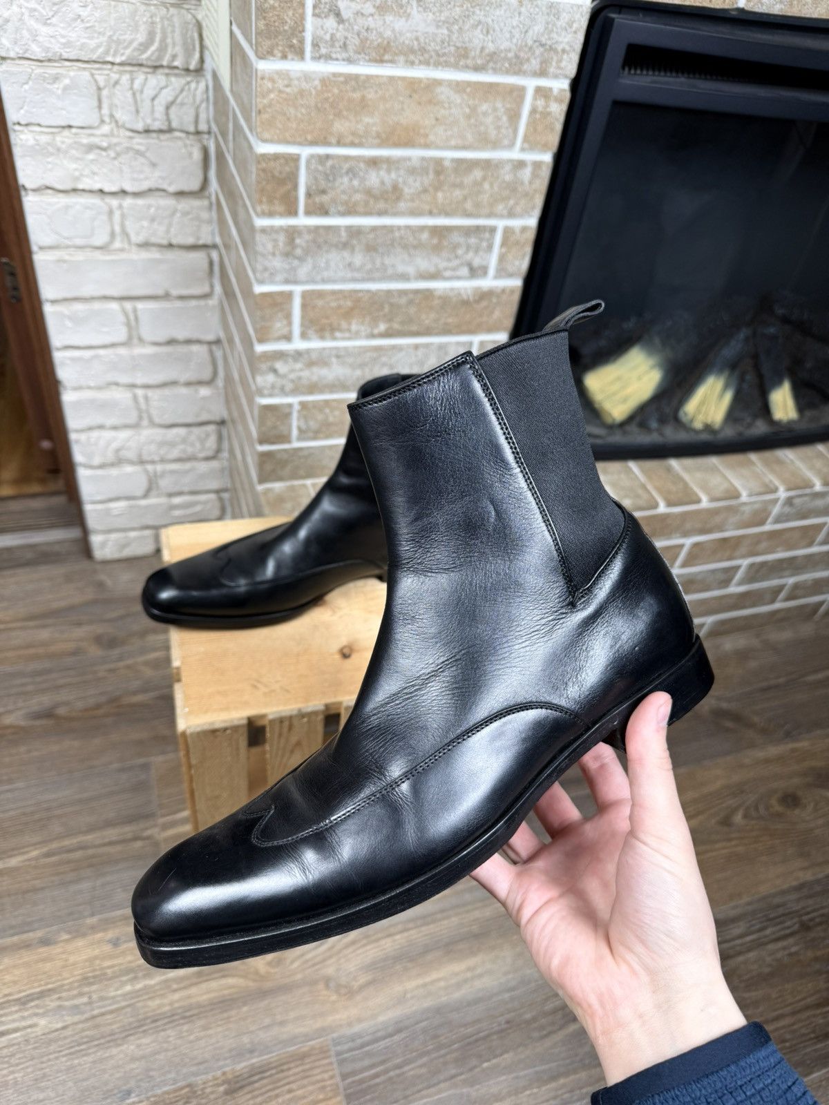 Gucci Mens Gucci Black Leather Chelsea Western Boots Size EUR 40 Size US 7 / EU 40 - 4 Thumbnail