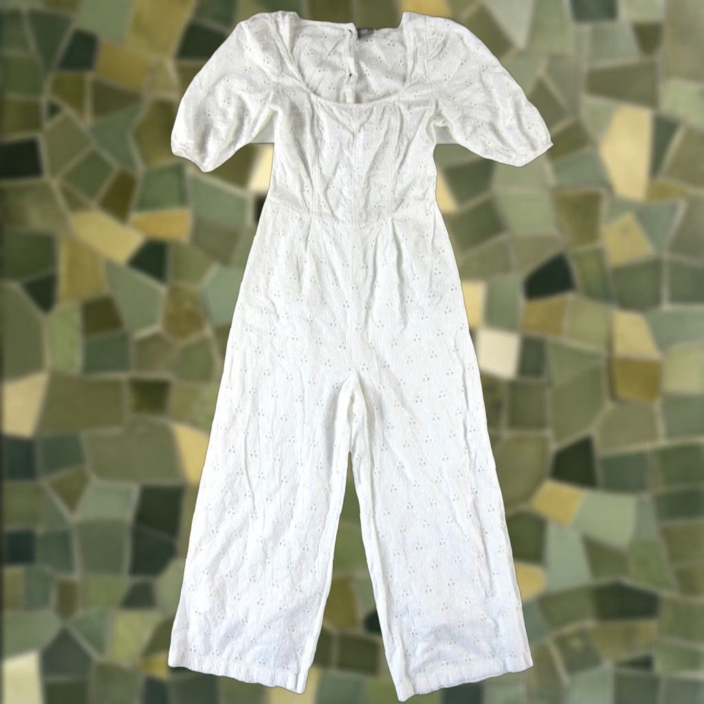 Asos ASOS 100% Cotton Embroidered White Palm Tree Open Back Jumper Romper Jumpsuit 6 Size M / US 6-8 / IT 42-44 - 1 Thumbnail