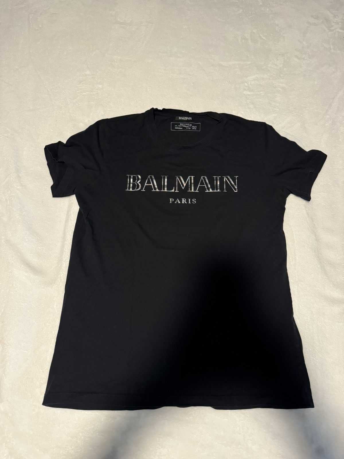 image of Balmain Metallic Logo Tee in Black, Men's (Size XL)