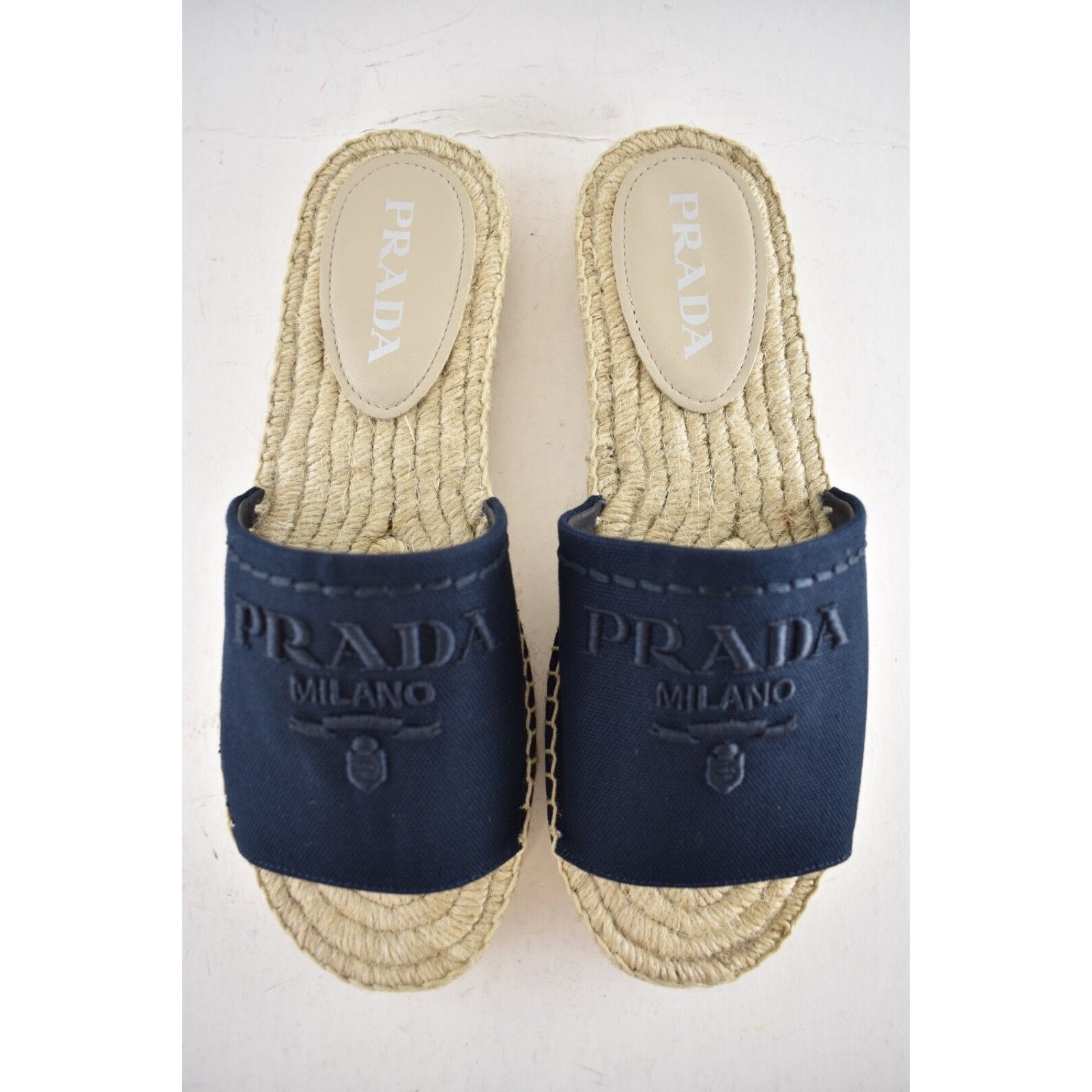 Prada Prada Baltico Blue Canvas Plaque Logo Slide Open Toe Size US 8 / IT 38 - 12 Thumbnail