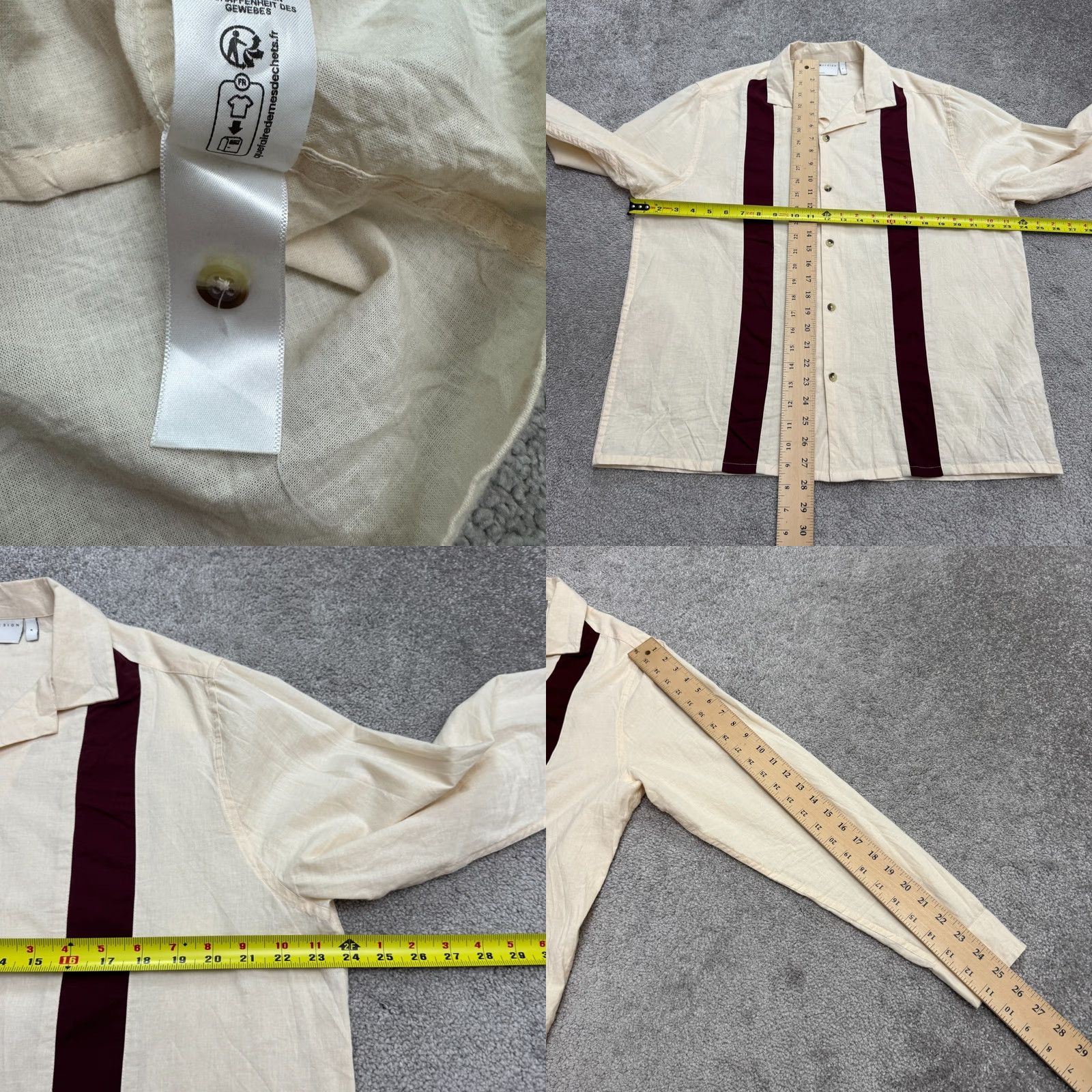 John Varvatos Asos Design Button Down Shirt Mens Medium Cream Burgundy Striped Cotton Casual Size US L / EU 52-54 / 3 - 8 Thumbnail