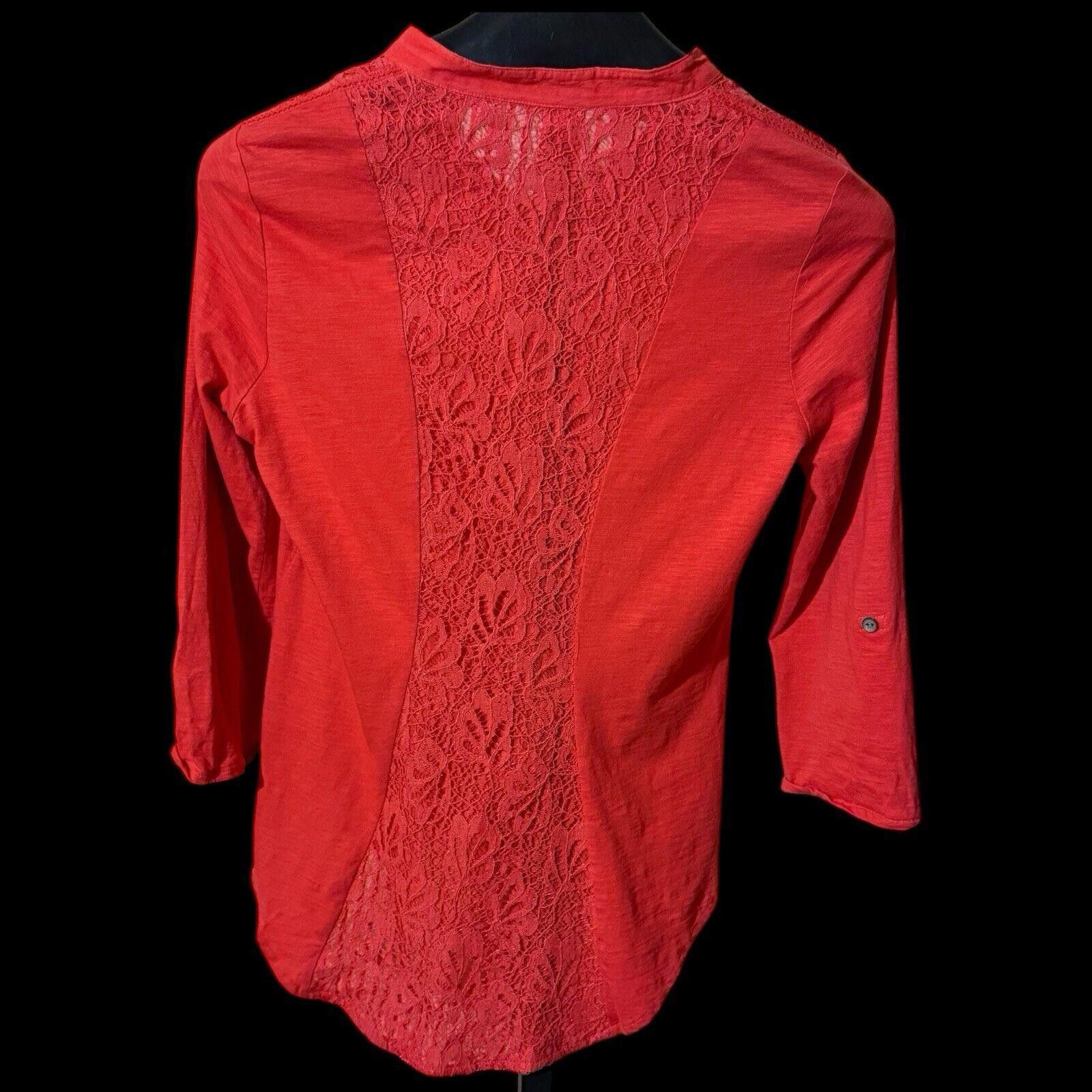 NO ID Reba Sheer Red Lace Detail 3/4 Sleeve Blouse Top Sz S Size S / US 4 / IT 40 - 7 Thumbnail
