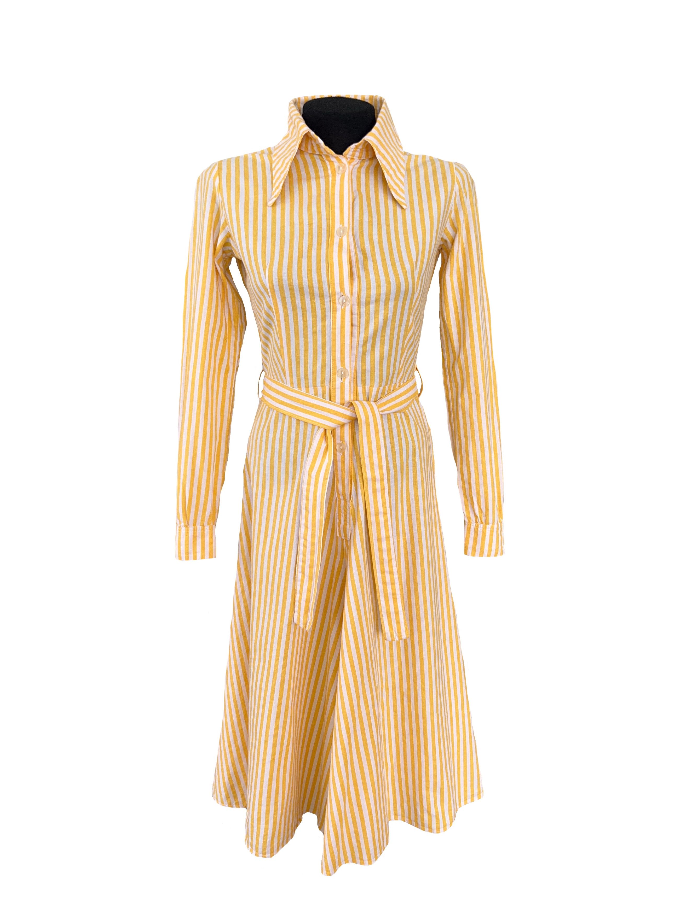 Laura Ashley × Traditional Weatherwear × Vintage 1970s Dyers and Printers Striped Belted Dress Long Sleeve 38 Size M / US 6-8 / IT 42-44 - 1 Thumbnail