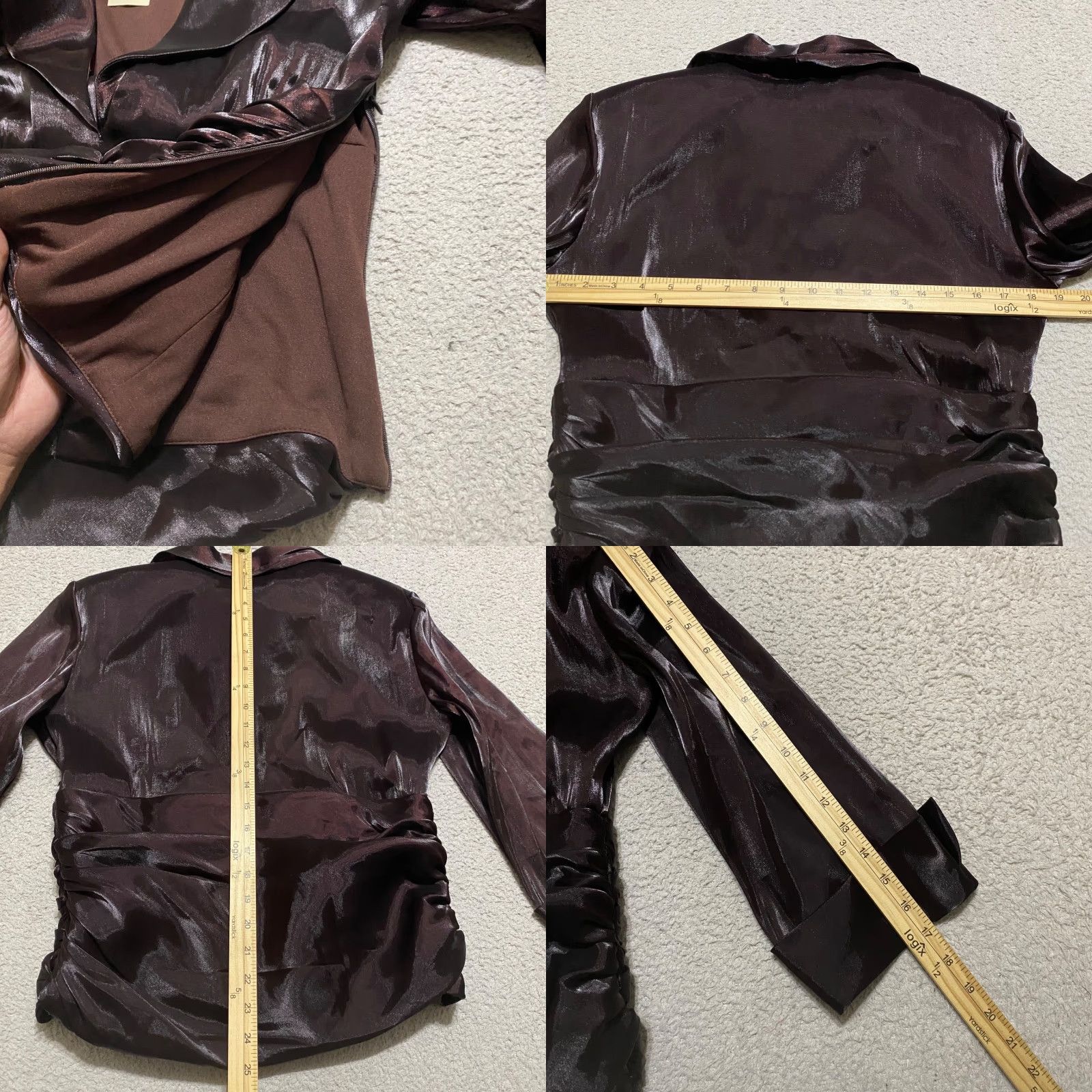 Coldwater Creek VINTAGE Coldwater Creek Blazer Women 12 Brown Satin 3/4 Sleeve Short NWT Jacket Ruched Wing Collar Dressy Business Casual jacket Size XL / US 12-14 / IT 48-50 - 8 Thumbnail