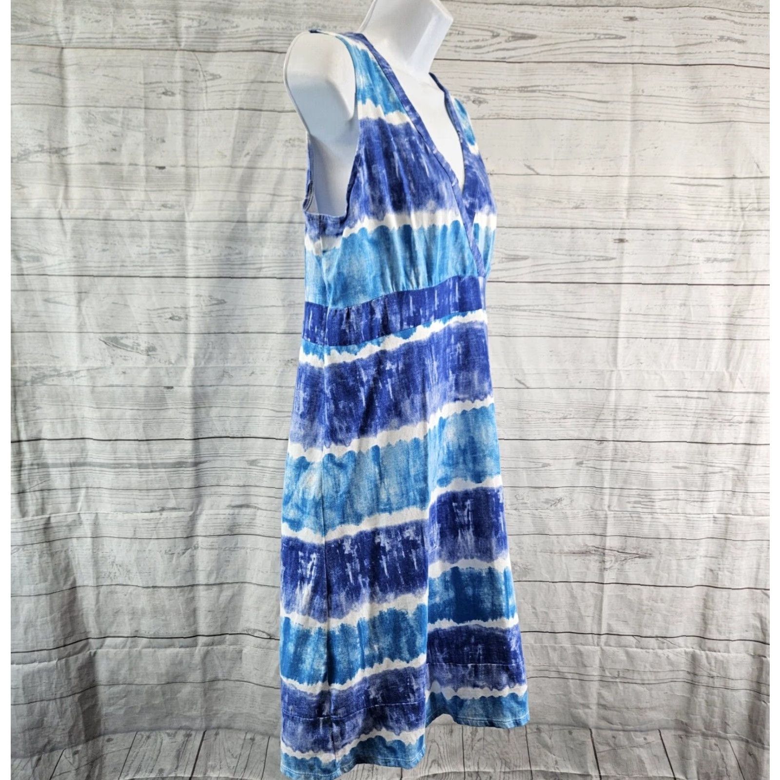Calvin Klein CALVIN KLEIN JEANS Dress Womens V-Neck Sleeveless A-Line Cotton Blue White Medium Short Dress Size 32" / US 10 / IT 46 - 3 Thumbnail