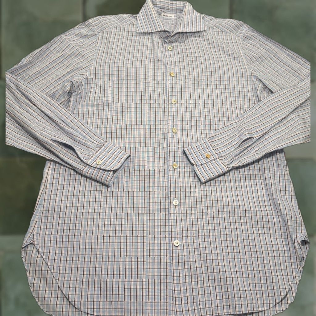 Kiton Kiton Button Up Plaid Check Long Sleeve Cotton Shirt XL Multicolor Blue Men Button-Up Styles Classic Fit EUC Size US XL / EU 56 / 4 - 1 Thumbnail