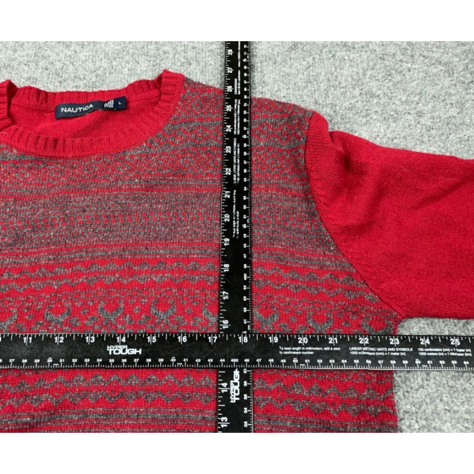 Nautica VINTAGE Nautica Geometric Sweater Men Adult Large Red Gray Wool Lightweight Knit Pullover Crew Neck Long Sleeve 90s Classic Dad Hipster Retro Size US L / EU 52-54 / 3 - 5 Thumbnail