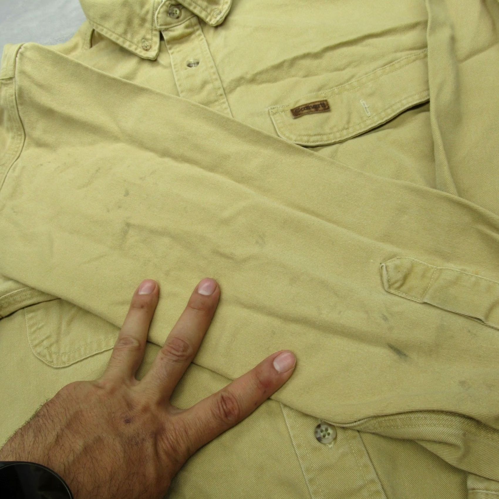 Carhartt Carhartt Shirt Mens Medium Beige Canvas Heavyweight Work Relaxed Button-Up Long Sleeve Beige Mens Button-Down Collared Canvas Shirt and Work Shirt Size US M / EU 48-50 / 2 - 5 Thumbnail