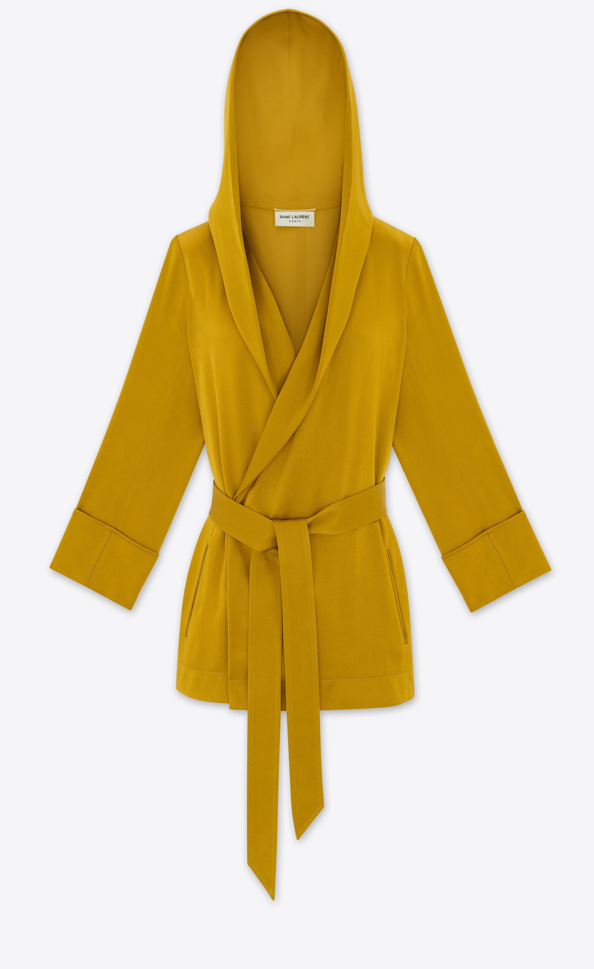 Saint Laurent Paris o1bcso1str1224 Hooded Jacket In Crepe Satin In Yellow Size XS / US 0-2 / IT 36-38 - 2 Thumbnail