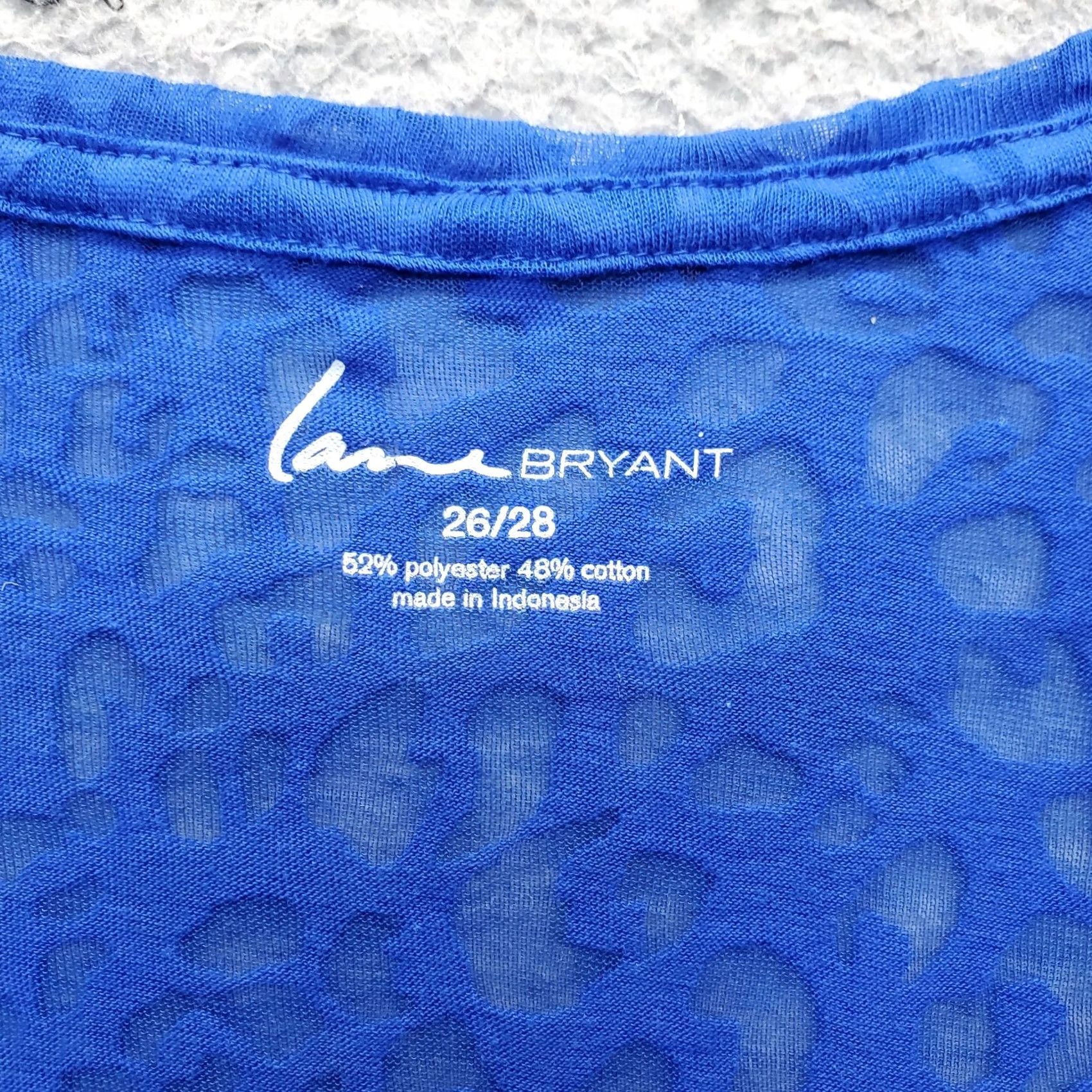 Vintage Lane Bryant Top Womens 26 Blue Tunic Leopard Print Sheer Long Sleeve Neck Size 4XL / US 24-26 - 4 Thumbnail