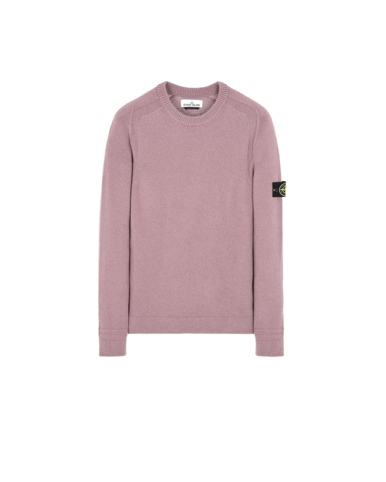 image of Stone Island Lambswool Pastel Pink Knit Rib Crewneck Sweater, Men's (Size Small)