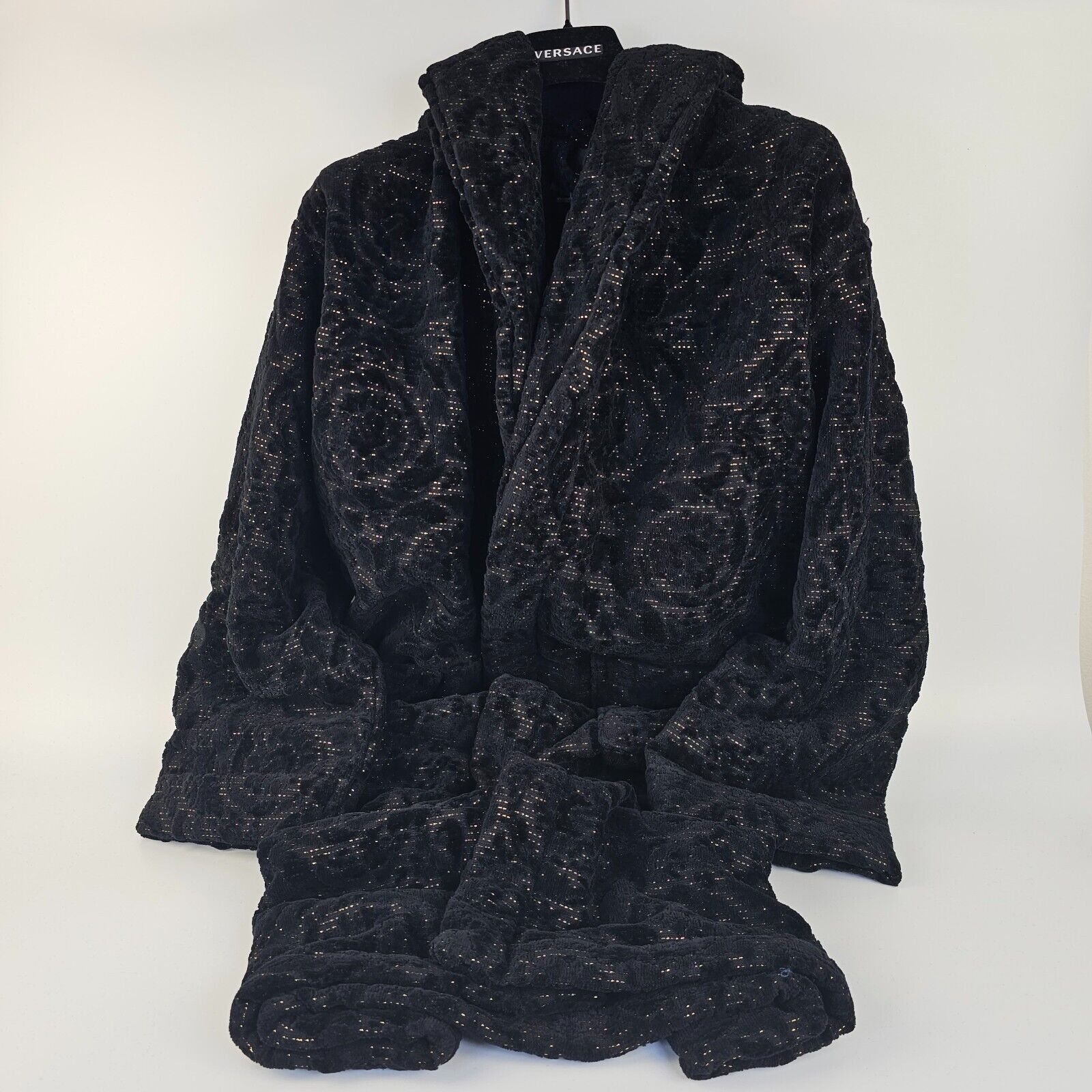 image of Versace Baroque Print Black Long Bathrobe New XL in Blue, Men's