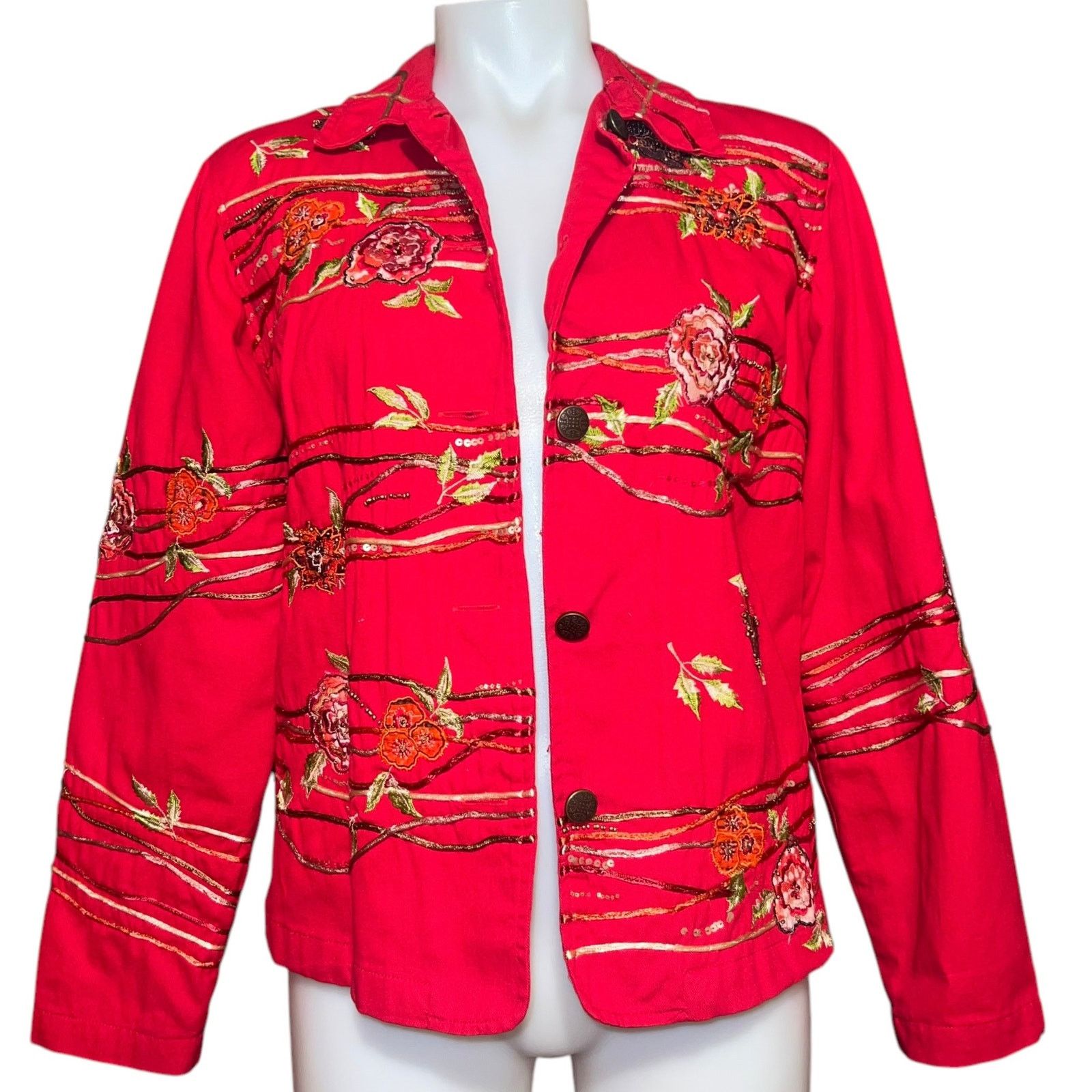 Coldwater Creek Vintage Coldwater Creek Red Embroidered Beaded Jacket XS Size XS / US 0-2 / IT 36-38 - 1 Thumbnail