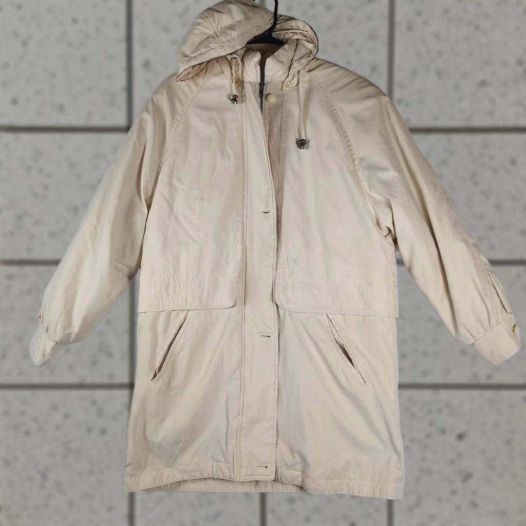 London Fog London Fog Womens Medium Hooded Insulated Rain Jacket Light Beige Long Casual Coat Size M / US 6-8 / IT 42-44 - 1 Thumbnail