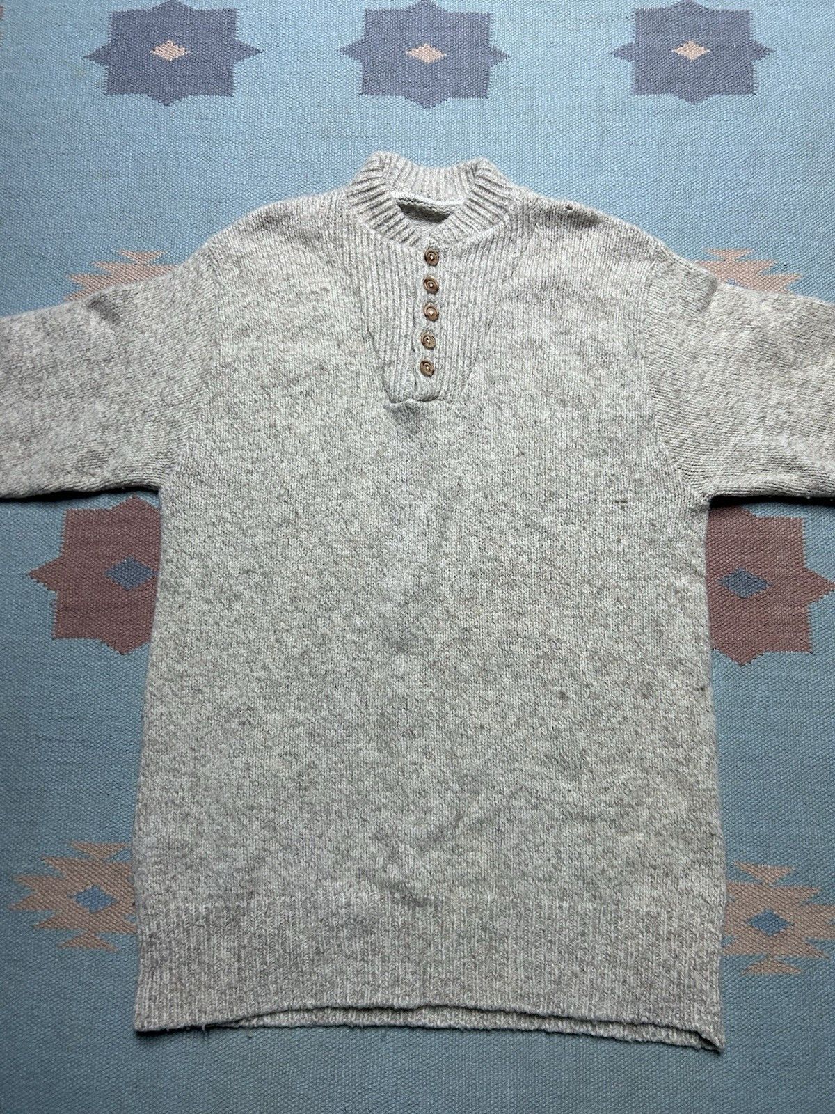 Vintage Vintage sweater wool knit Henley 1/4 button cream white M/L Size US M / EU 48-50 / 2 - 2 Thumbnail