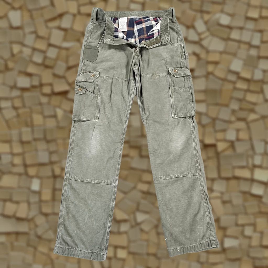 Carhartt Carhartt Mens Trousers Khaki Green Lined Cargo Pants 102287-316 W33 L34 Workwear Cotton Canvas Zip Front Pleated Straight Relaxed Regular Mens Size US 33 - 1 Thumbnail