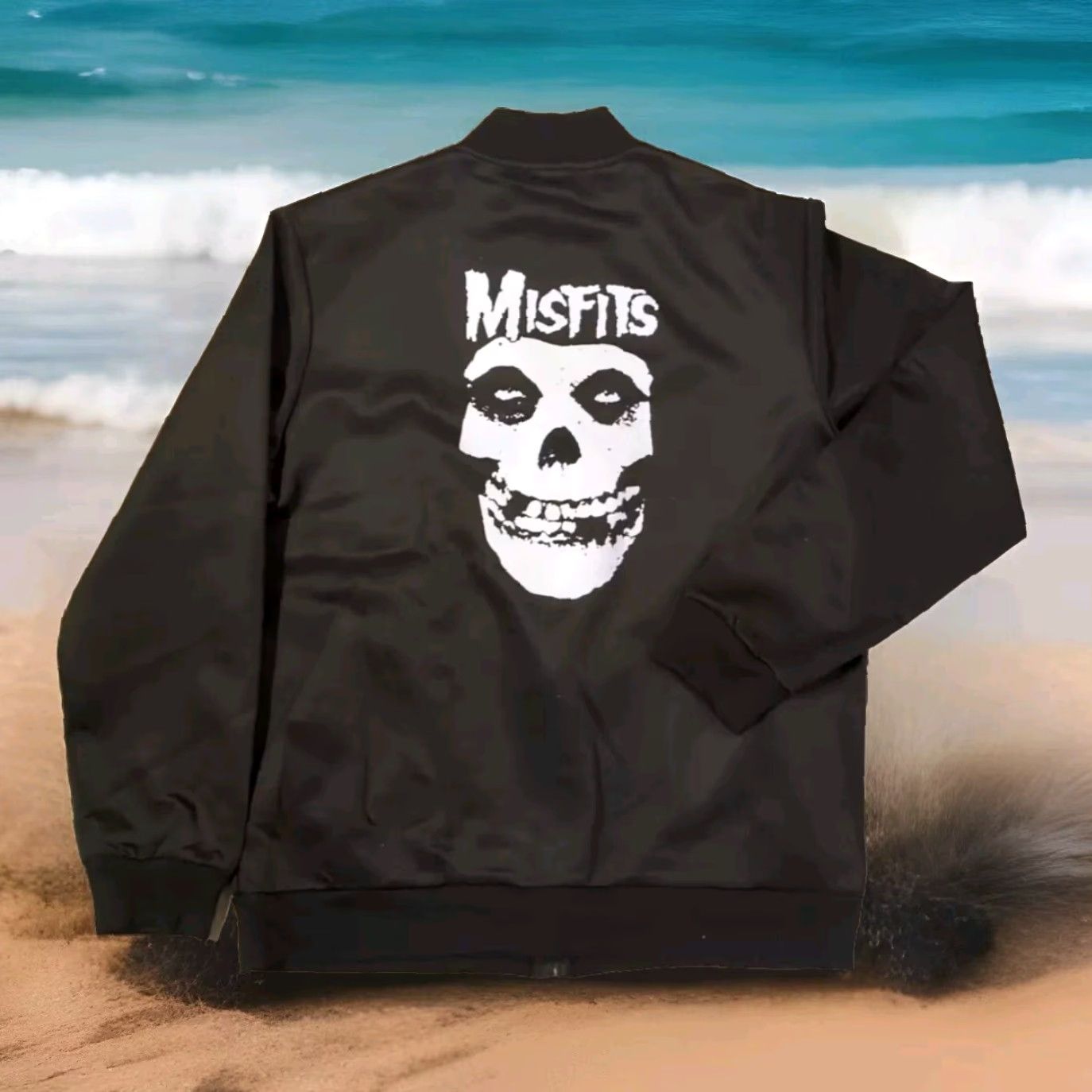 Vintage MISFITS Bomber Jacket Men XL Black Full Zip Logo Zipper Pockets Size US XL / EU 56 / 4 - 2 Thumbnail