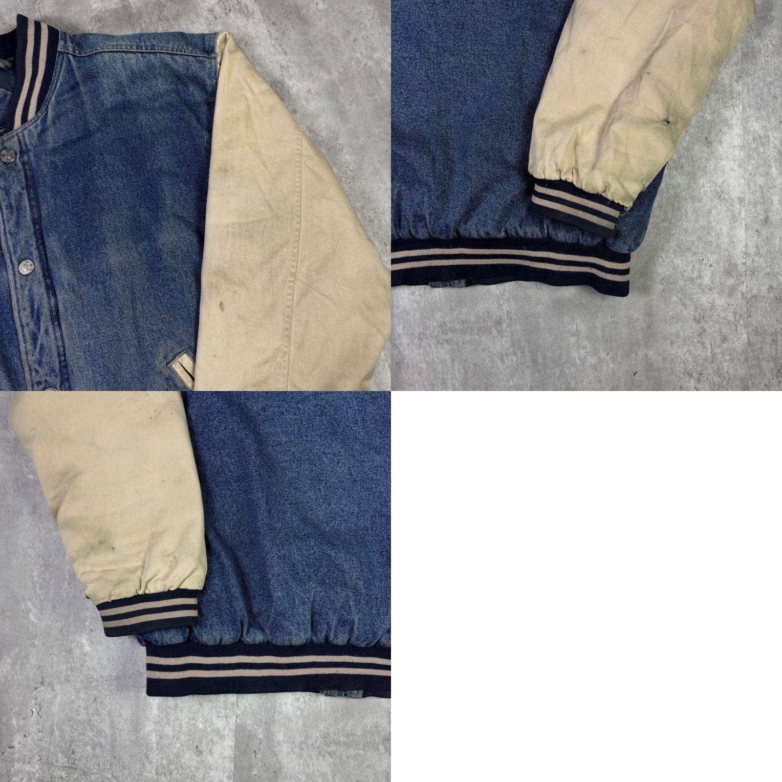 Route 66 VINTAGE Route 66 Mens Denim Varsity Jacket Blue Cream Canvas Snap Front Medium Size US M / EU 48-50 / 2 - 8 Thumbnail