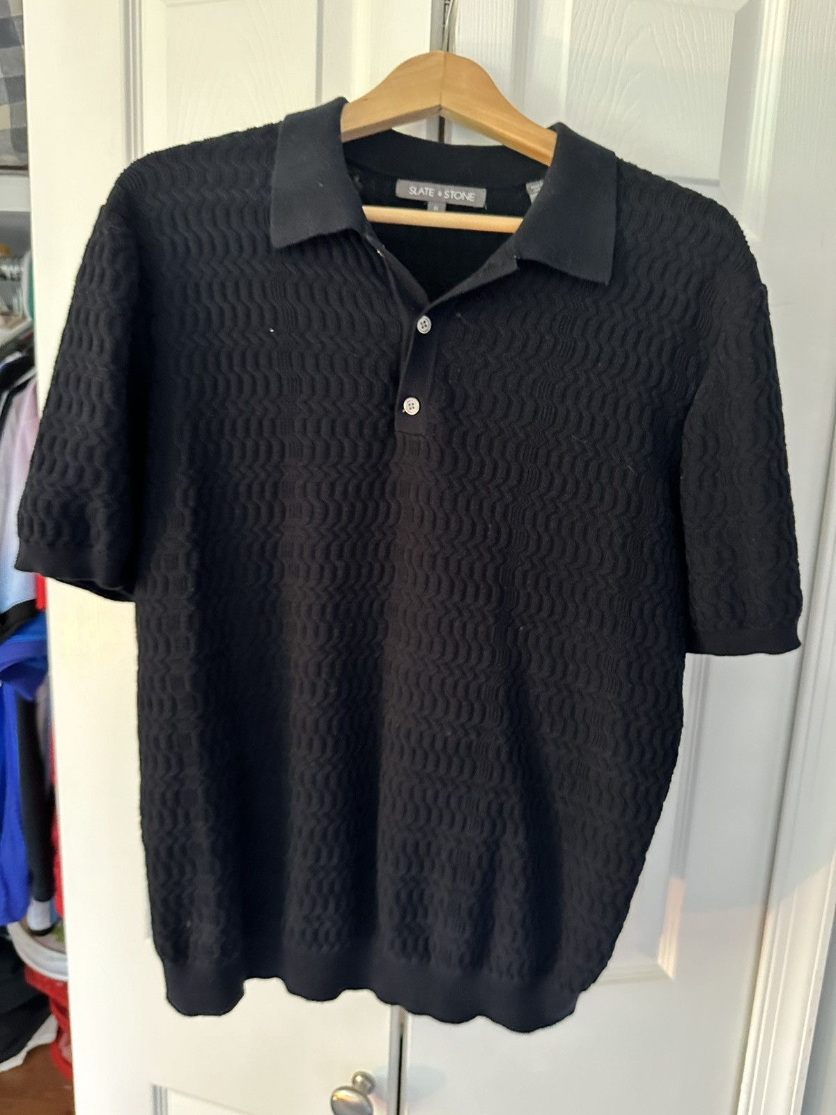 Saks Fifth Avenue Slate and Stone Polo Wave Knit Size US M / EU 48-50 / 2 - 1 Thumbnail