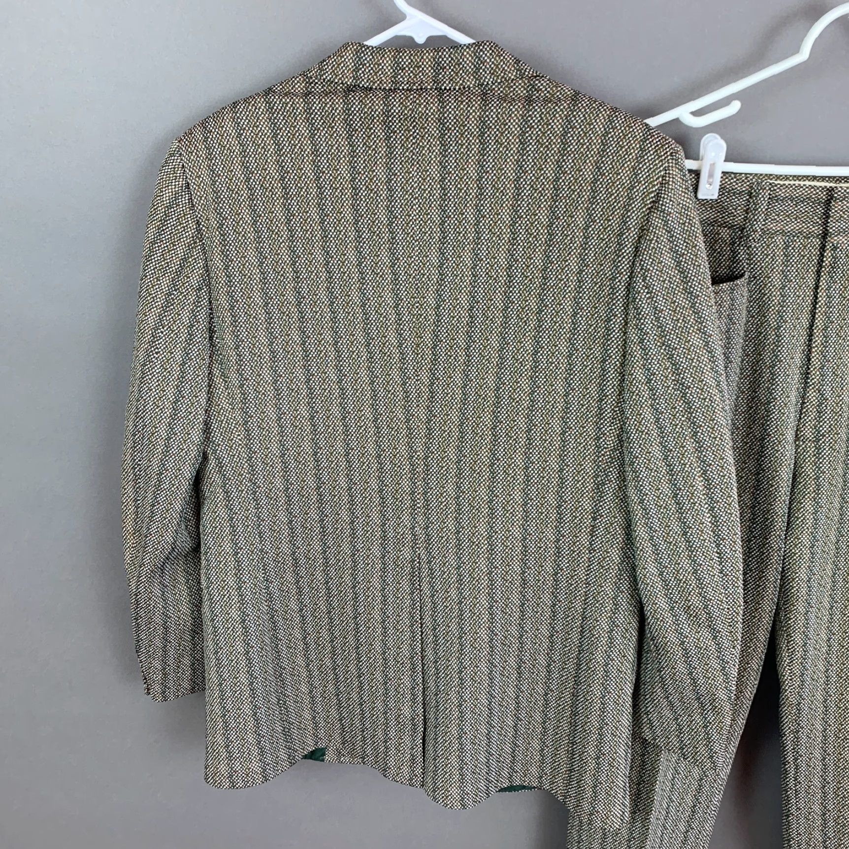 Vintage VINTAGE Campus Togs Custom Green Retro Pinstripe Blazer Suit Coat Pants 41x30.5 Mens Size 42R - 5 Thumbnail