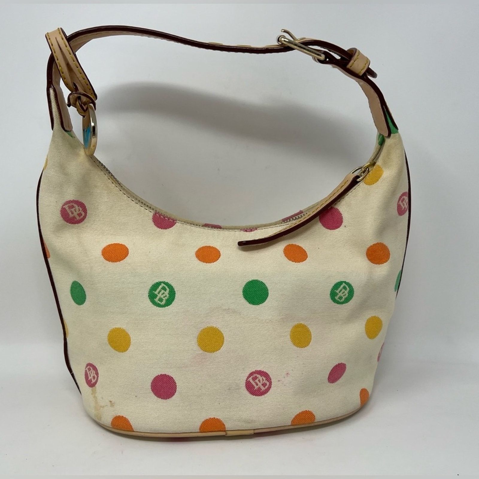 Dooney & Bourke DOONEY & BOURKE Multi Colored Polka Dot & Ivory Hobo Handbag Size ONE SIZE - 4 Thumbnail