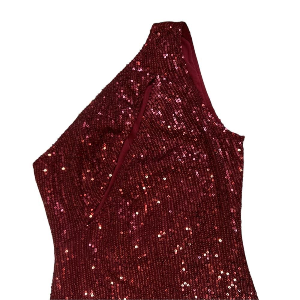 Fashion Nova Gorgeous burgundy sequin one-shoulder mini dress Size XS / US 0-2 / IT 36-38 - 2 Thumbnail