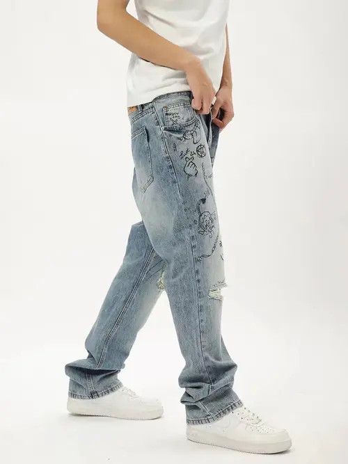 Jean Vintage High Street Graffiti Straight Loose Jeans Size US 30 / EU 46 - 5 Thumbnail